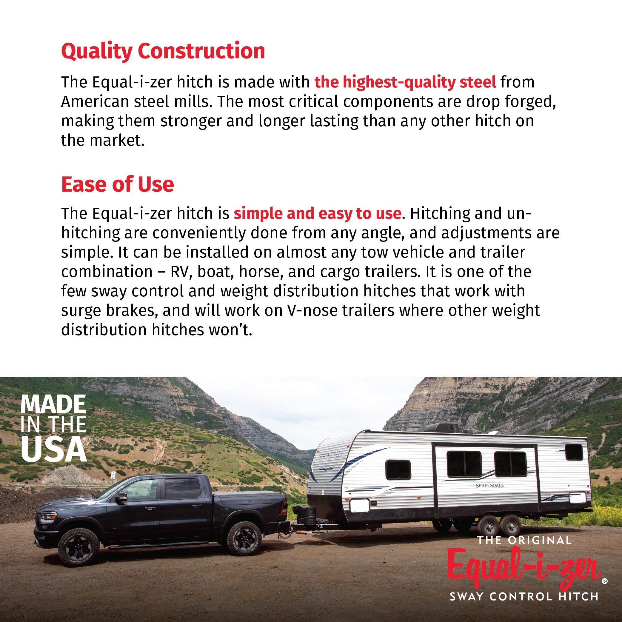 Equal-i-zer Sway Control Hitch 4-point, 90-00-1400, 14,000 Lbs Trailer Weight Rating, 1,400 Lbs Tongue Weight Rating, Weight Distribution Kit Includes Standard Hitch Shank, Ball NOT Included