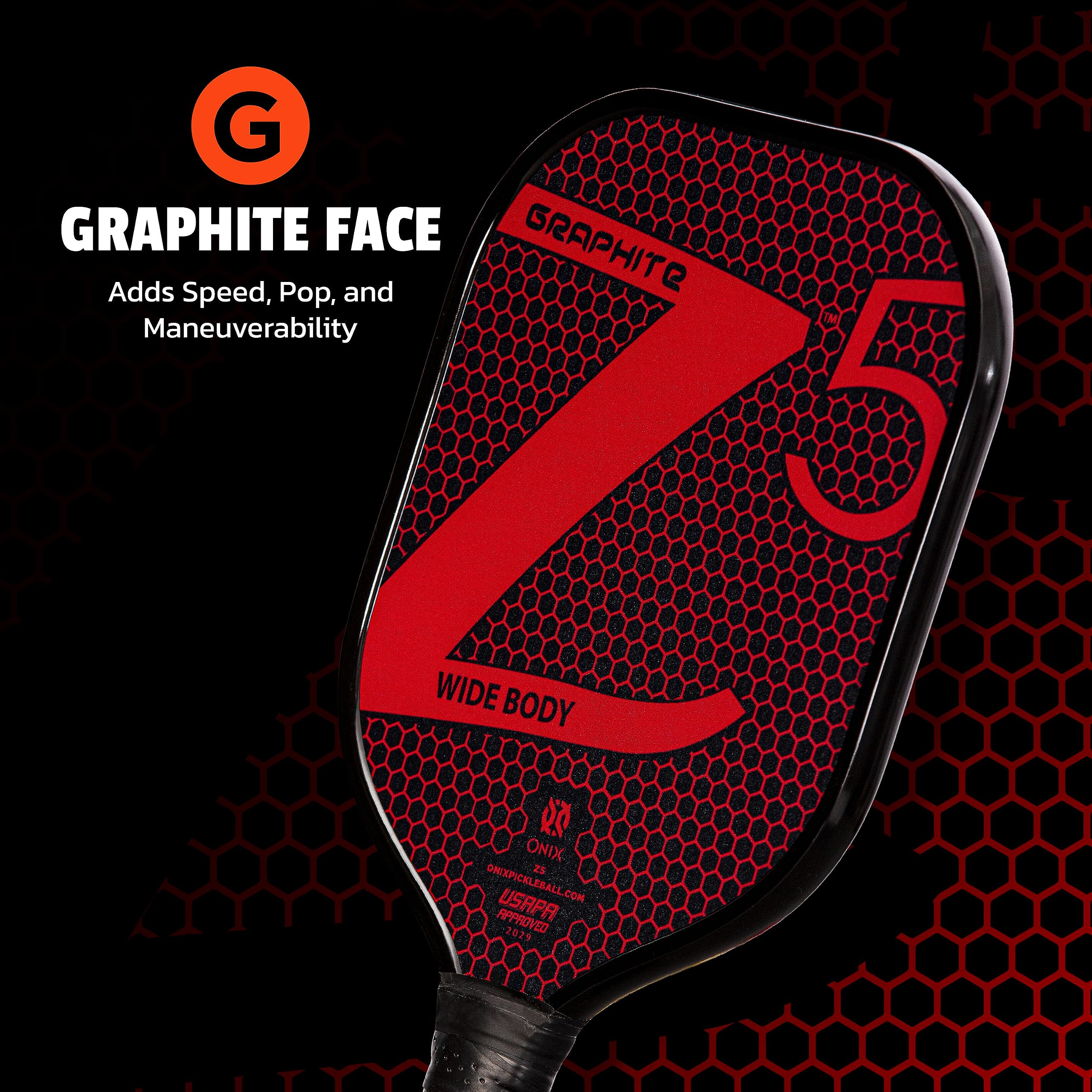 Graphite ONIX Z5 Pickleball Paddle (Graphite Carbon Fiber Face with Rough Texture Surface, Cushion Comfort Grip and Nomex Honeycomb Core for Touch, Control, and Power), Red