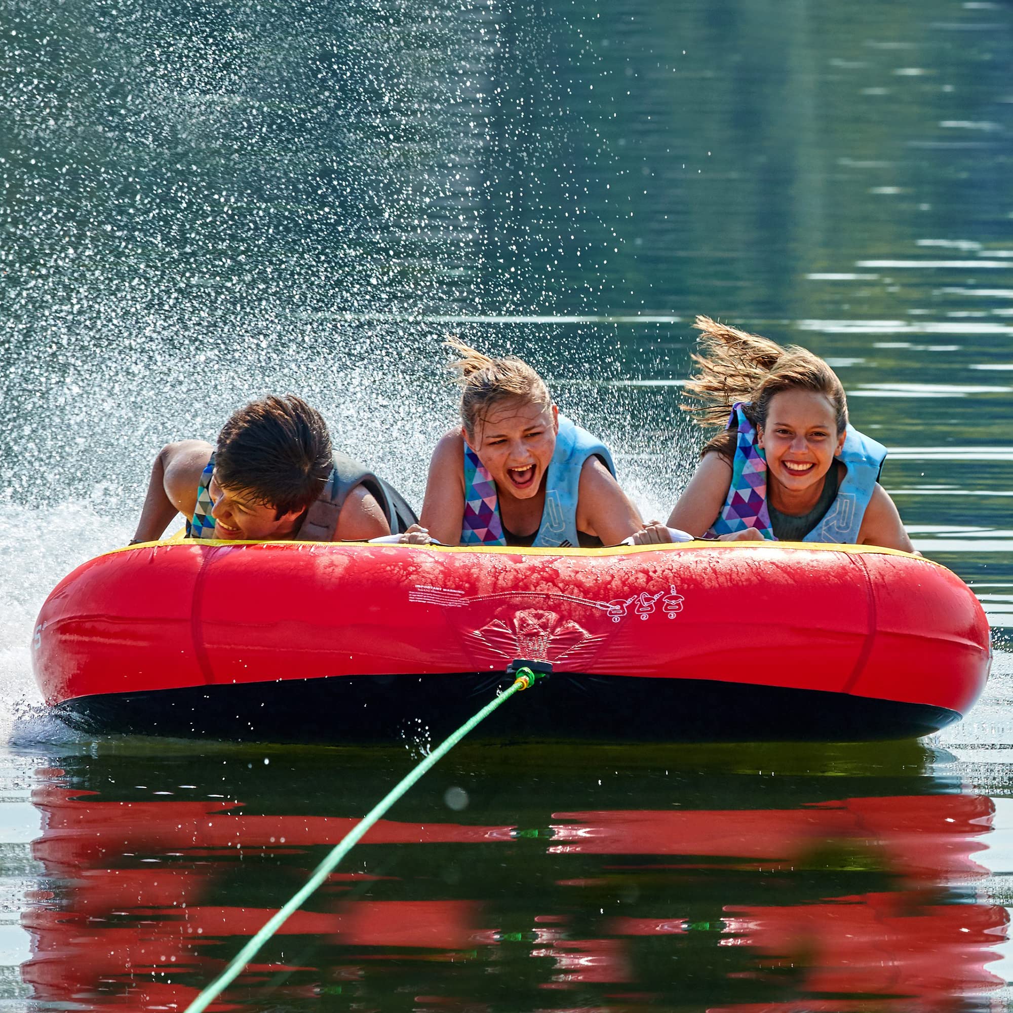 RAVE Sports Inflatable Diablo III Towable Tube, 1-3 Riders, Leg Bumpers for Safety, Foam-Filled Reinforced Handles, Quick Connect Tow Point, Deep Water Boarding Strap, Boat-Tubes