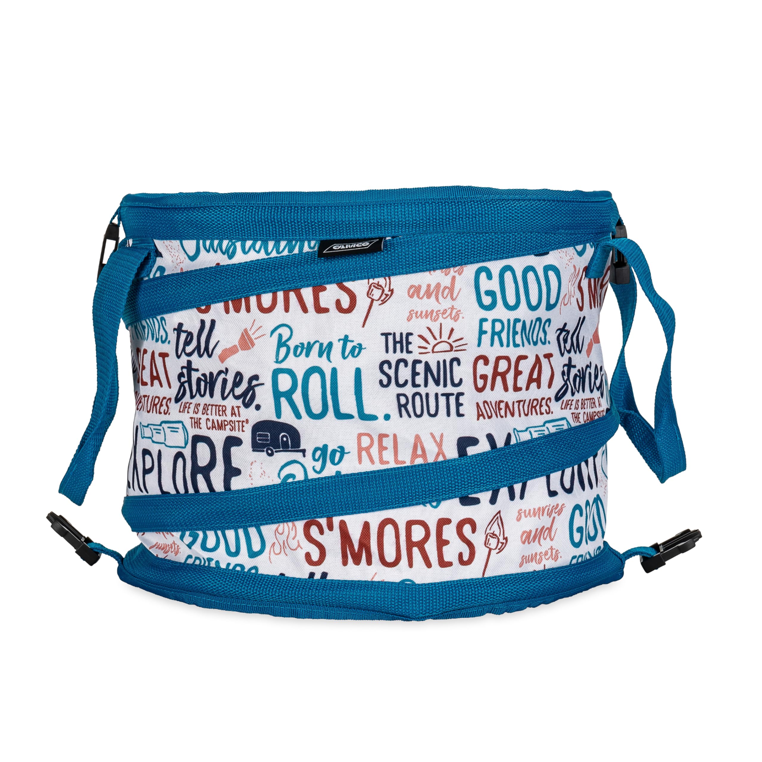 Camco Pop-Up Soft Cooler is Better at The Campsite Life - Features a Water-Resistant Interior, Built-in Bottle Opener, and Camping Graffiti Design - Holds Up to a 12-Pack of Bottles or Cans (53416)