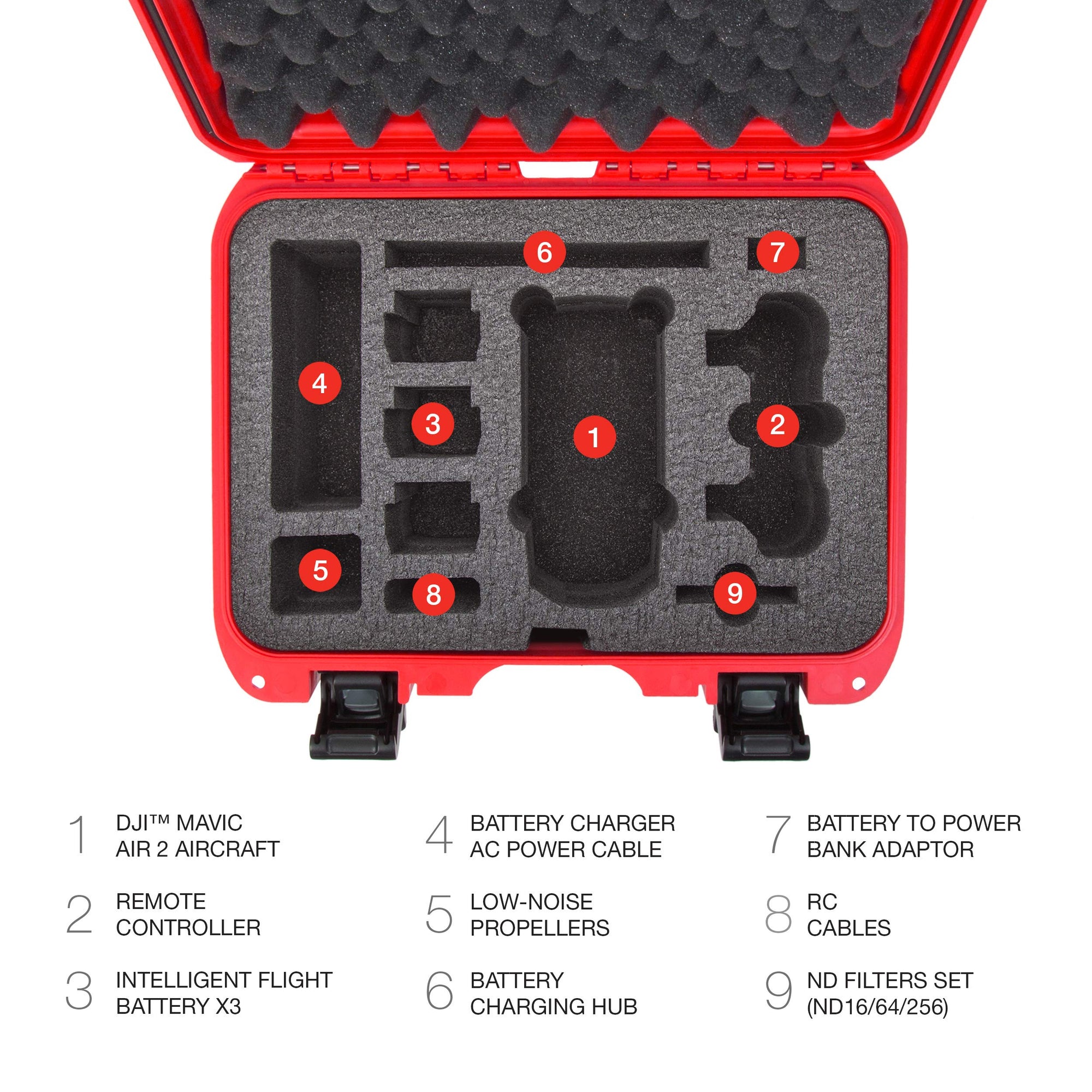 Waterproof Hard Case Nanuk 915 with Foam Insert for DJI Mavic Air 2 - Red