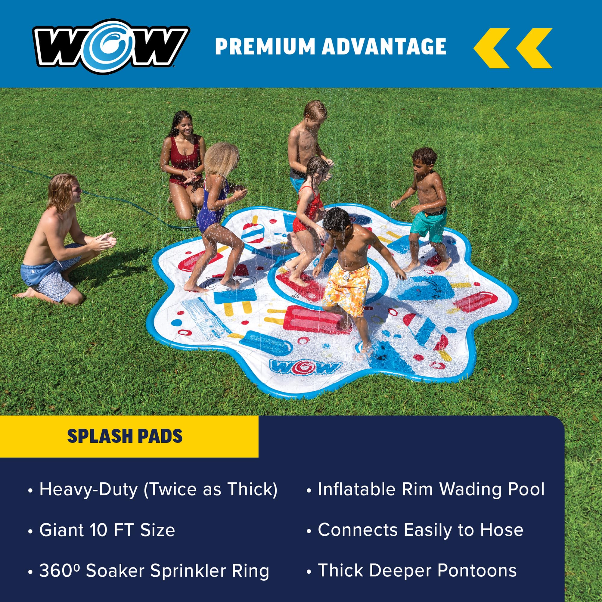 Popsicle Spray Pad WOW Sports, 10 Feet Inflatable Splash Zone With Water Sprinkler, Backyard Summer Party Accessory, Fun For Kids & Adults
