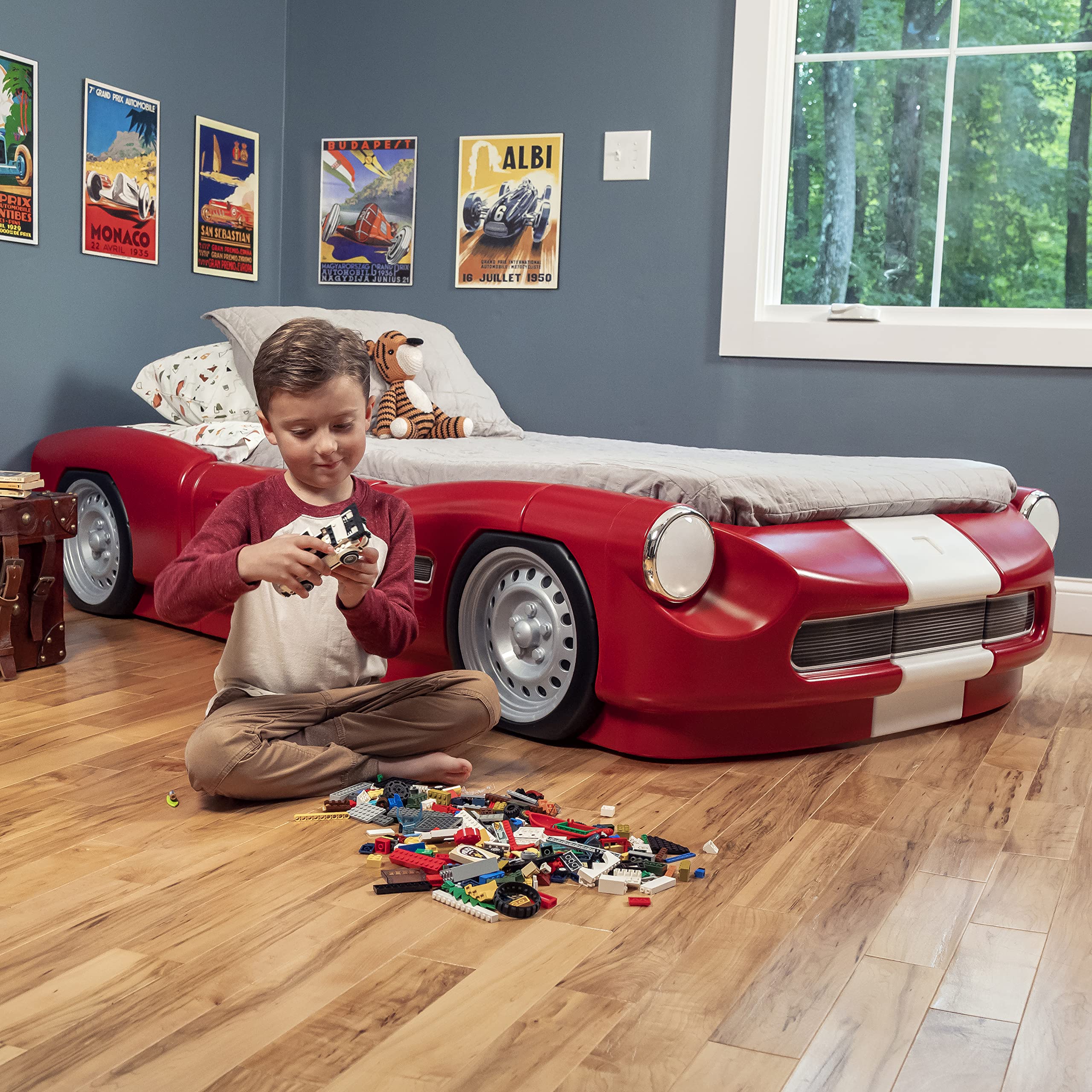 Step2 Toddler-to-Twin Roadster Bed, Crib to Twin Transition Race Car Bed, Adjustable, Ages 3+ Years Old, Easy Assembly, Red
