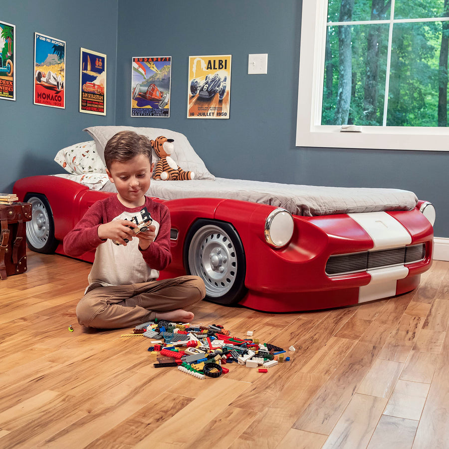 Step2 Toddler-to-Twin Roadster Bed, Crib to Twin Transition Race Car Bed, Adjustable, Ages 3+ Years Old, Easy Assembly, Red