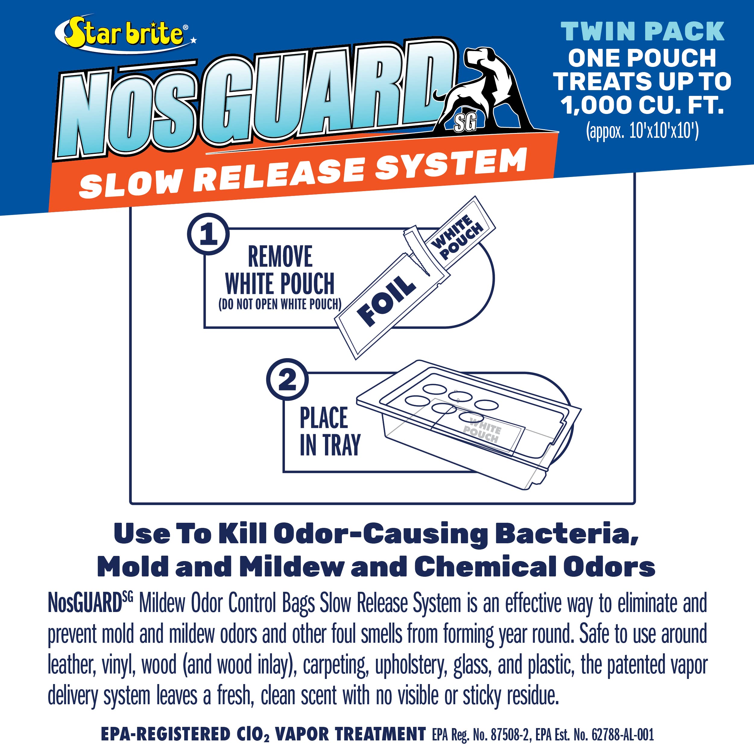 Star Brite Mildew Odor Control Bags NOS-Guard - Slow Release System - Twin Pack