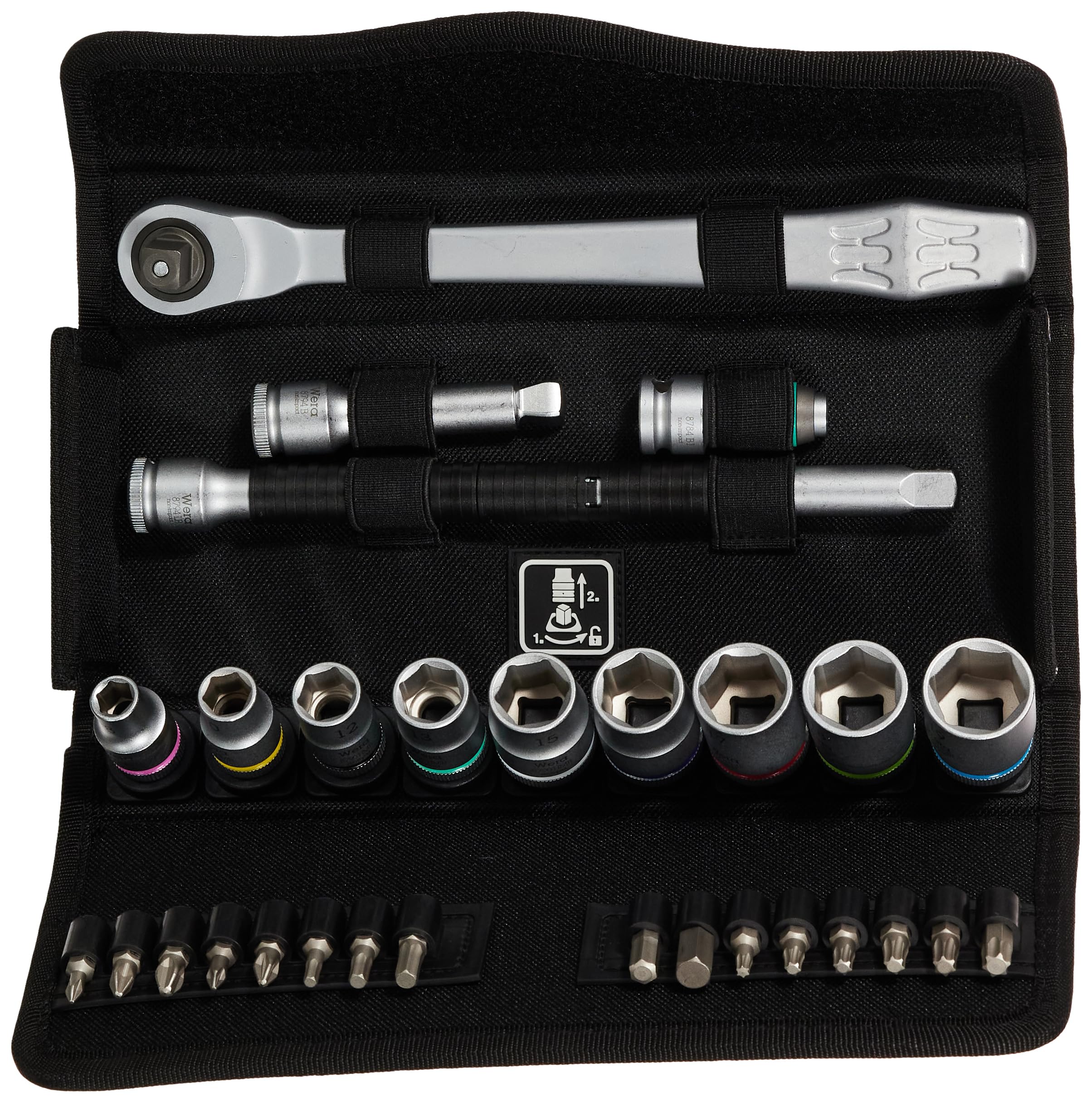 WERA 05004048001 8100 SB Zyklop Metal Ratchet Set with Lever Switch, 3/8" Drive, Metric, 29 Pieces 4013288173928