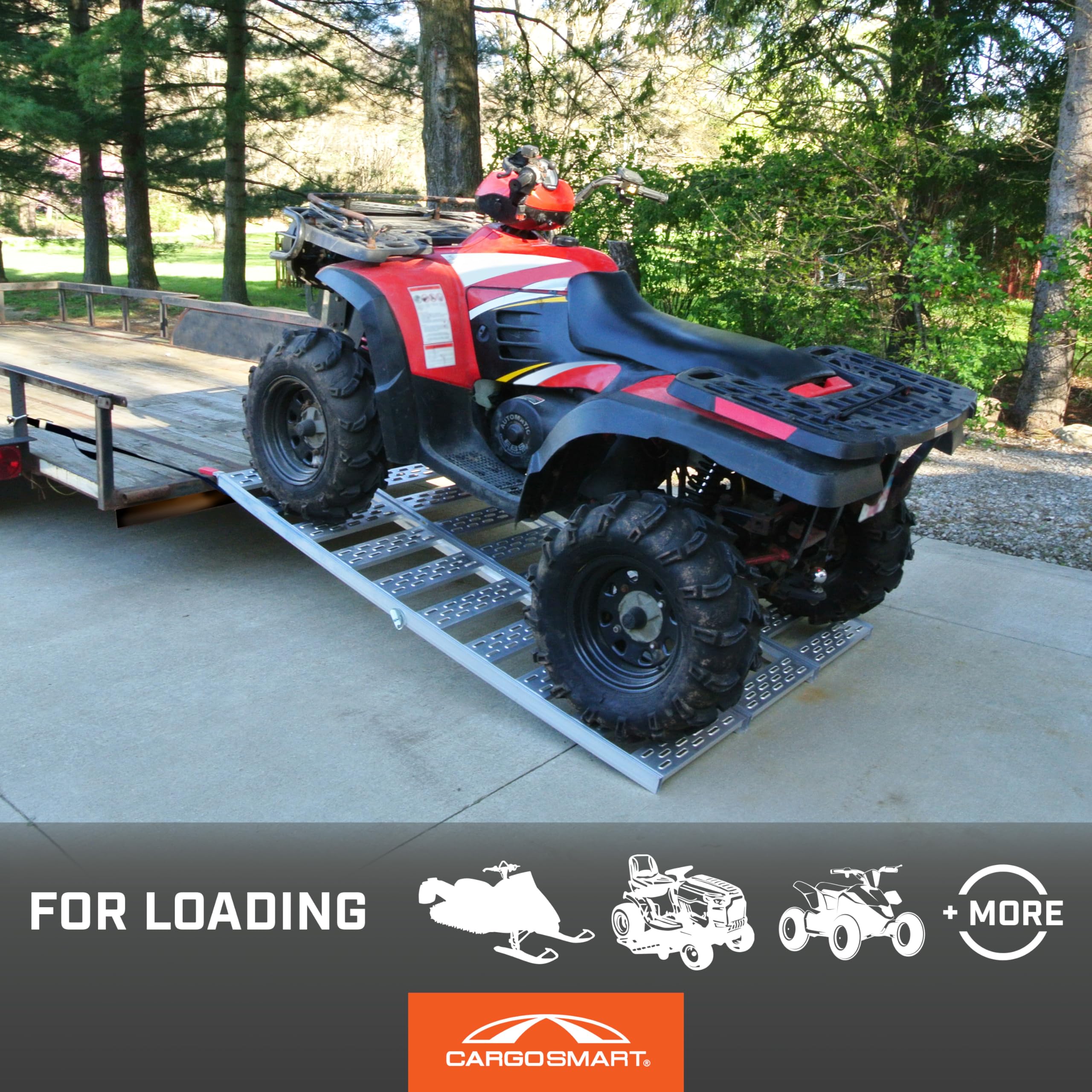 Tri-Fold CargoSmart Aluminum Ramp with Treads, 1 Pack — 1,500lb Capacity/500lb per Section, 50” W x 76” L — Safely and Easily Load or Unload Push Mowers, Garden Tillers, ATVs and More