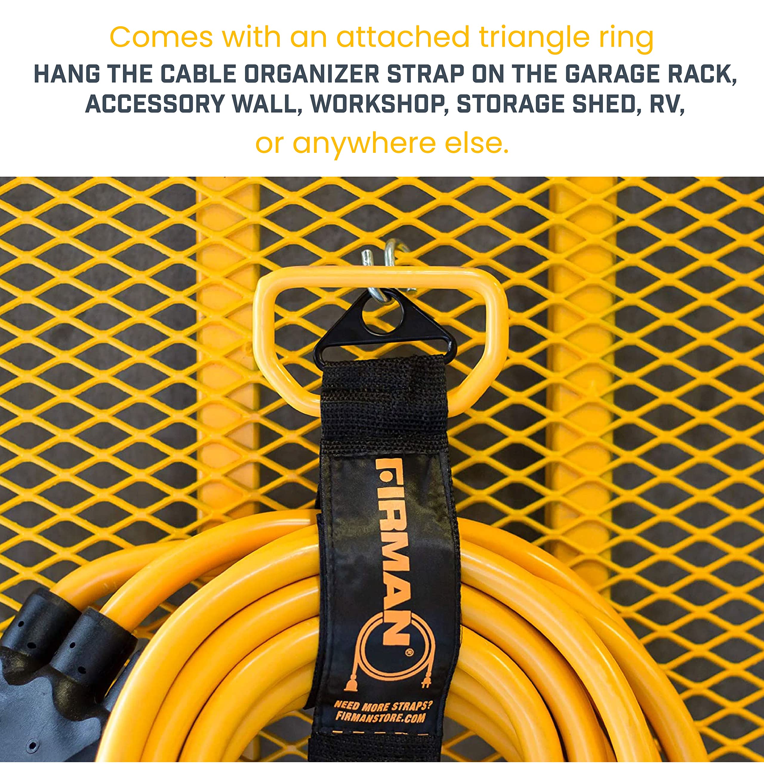 Heavy-Duty Firman Storage Strap with Handle, Cord Organizer with Hook and Loop, Made of Vinyl, Easy-to-Carry, 2" x 6"