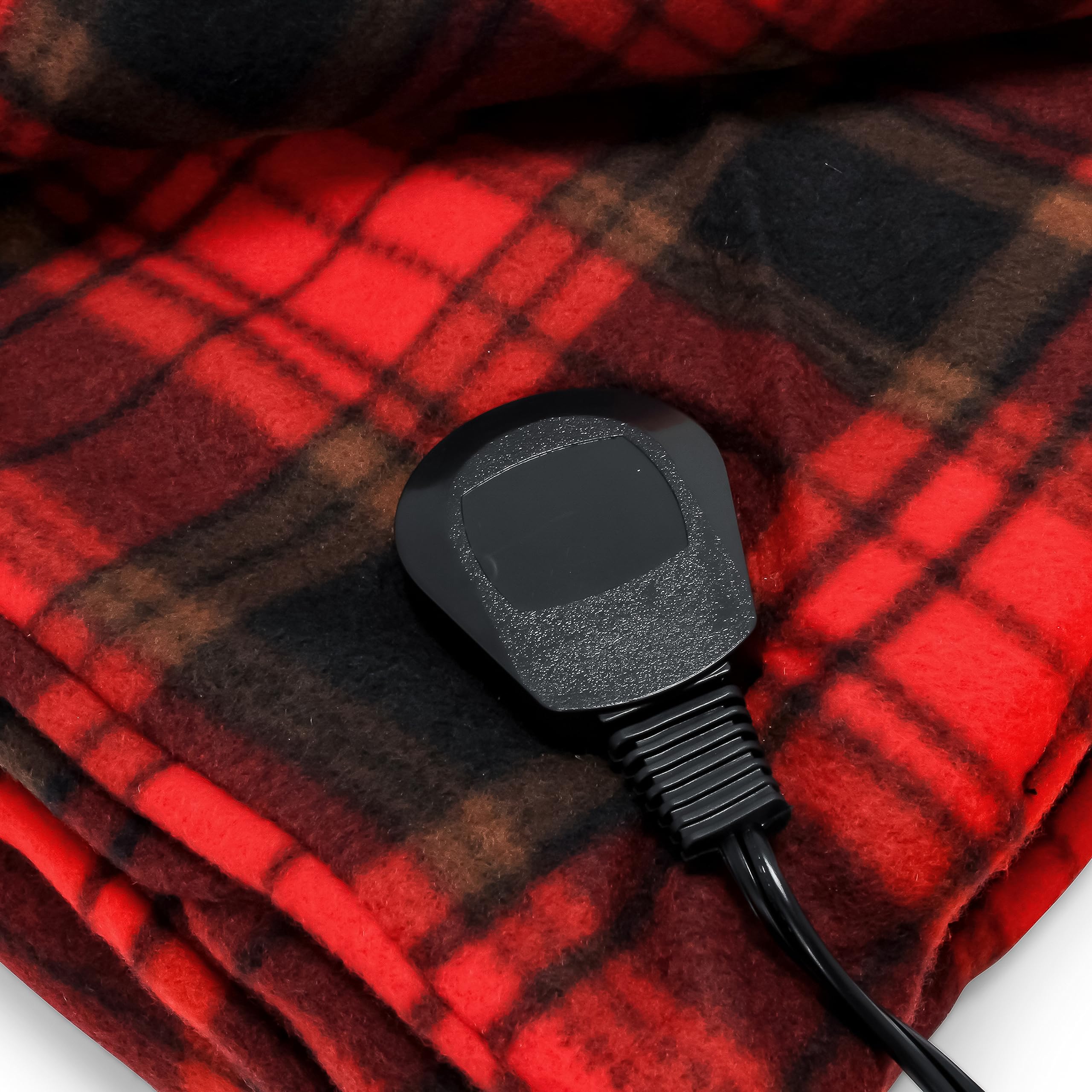 Camco Heated Travel Blanket & RV Car - Electric Blanket Features 7-Ft Power Cord Compatible w/Vehicle 12V Power Outlets - Measures 59” x 43” - Polar Fleece w/Red & Black Plaid Design (42804)