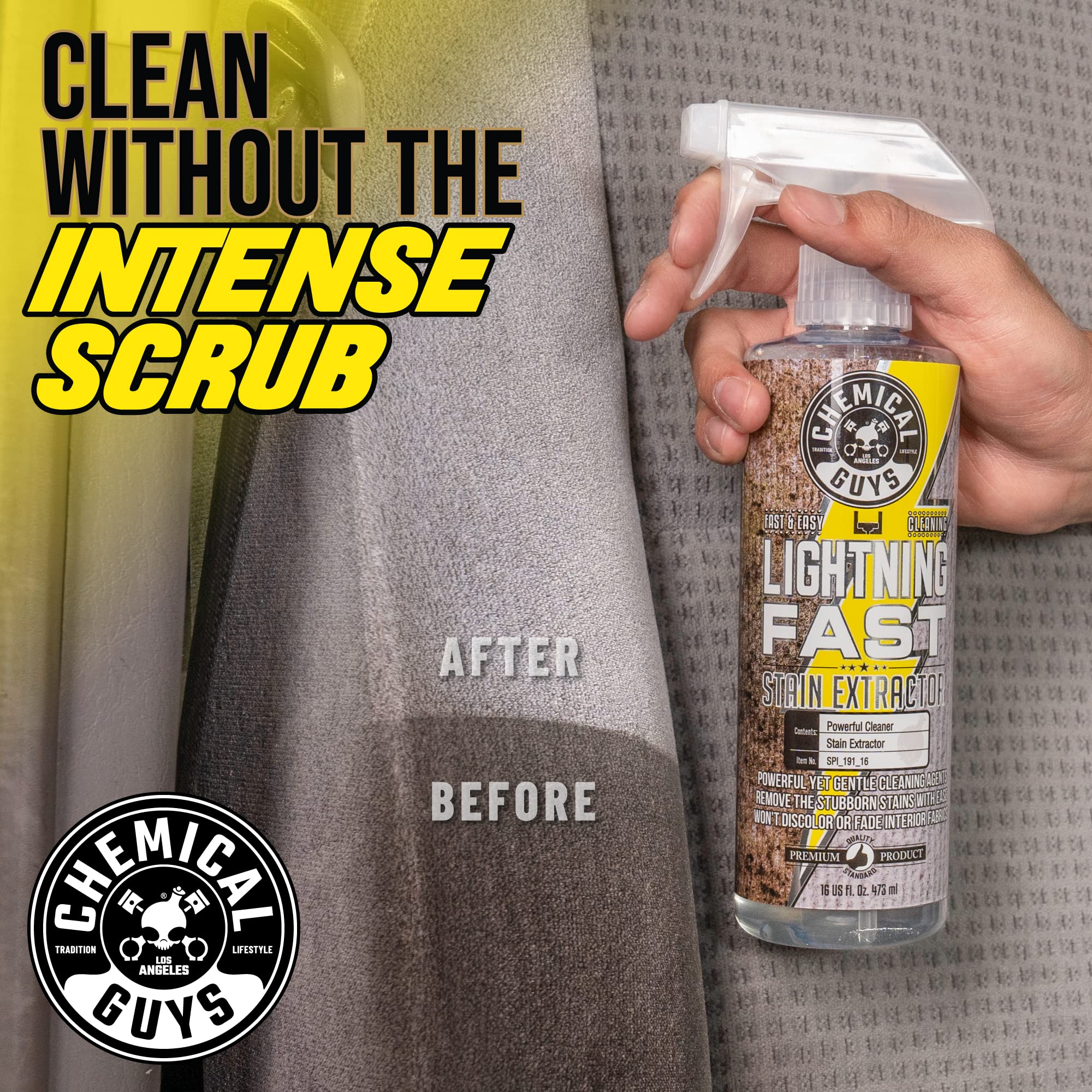 Chemical Guys Carpet and Upholstery Stain Extractor Lightning Fast - Chemical Guys Carpet Cleaner, Great for Fabric, Upholstery, Cars, Home, Office, Furniture, and More, Fresh Scent - 16 oz