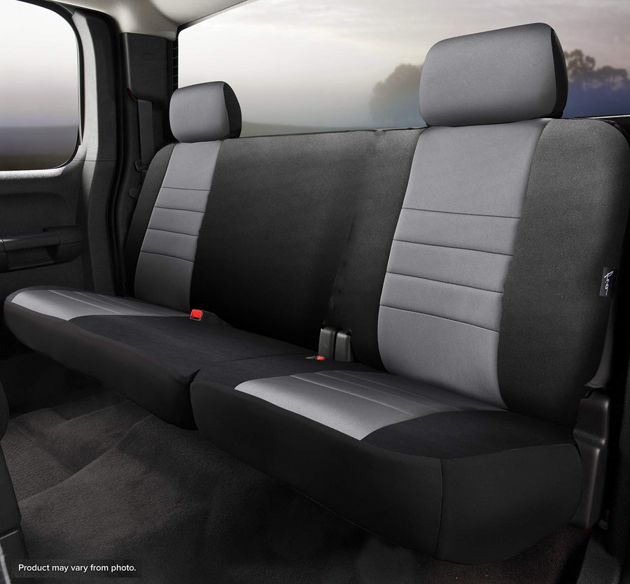 Gray Fia NP92-34 Custom Fit Rear Seat Cover Split Cushion 40/60 - Neoprene (Black w/Gray Center Panel)