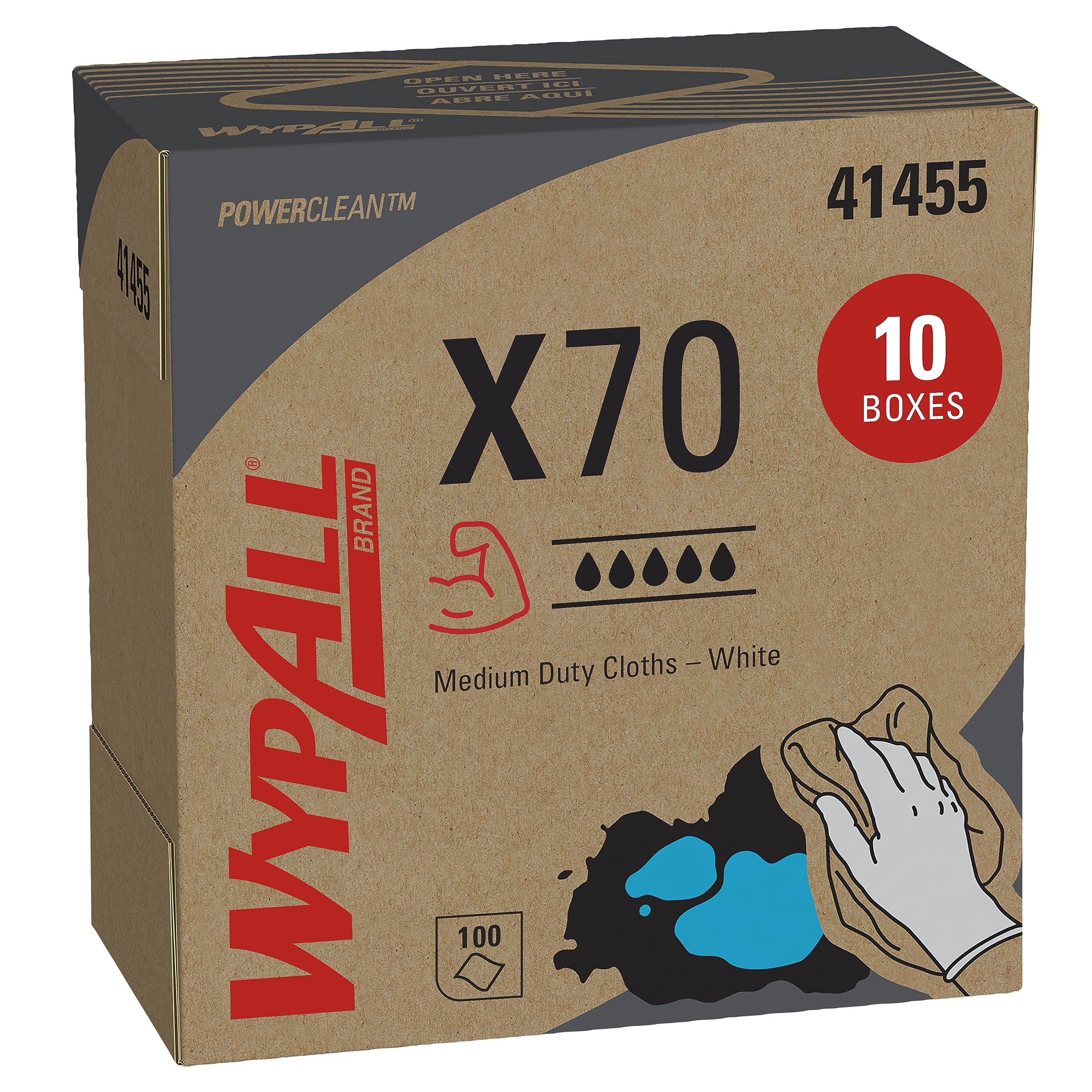 WypAll X70 Reusable Extended Use Cloths (41455), POP-UP Box, Long Lasting Performance, White (10 boxes of 100 wipes)