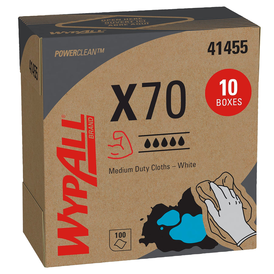 WypAll X70 Reusable Extended Use Cloths (41455), POP-UP Box, Long Lasting Performance, White (10 boxes of 100 wipes)
