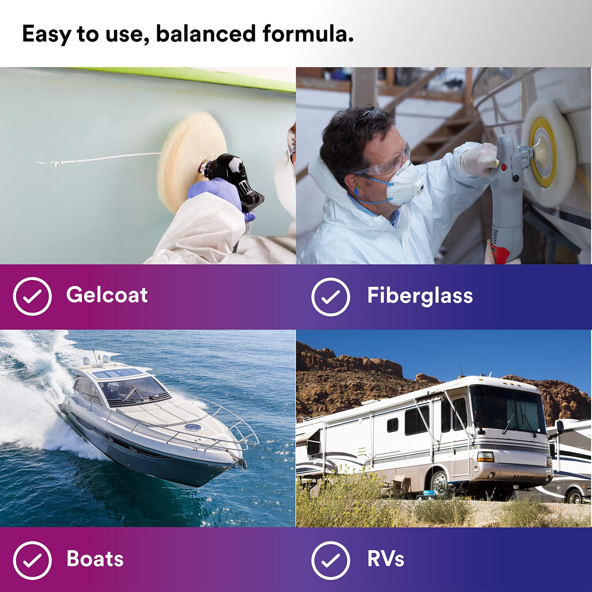 3M Perfect-It Medium Cutting Compound Gelcoat + Wax, 36106, 1 Quart, One-Step Process, P1500 and Finer Scratches, Fiberglass Oxidation Remover for Boats and RVs