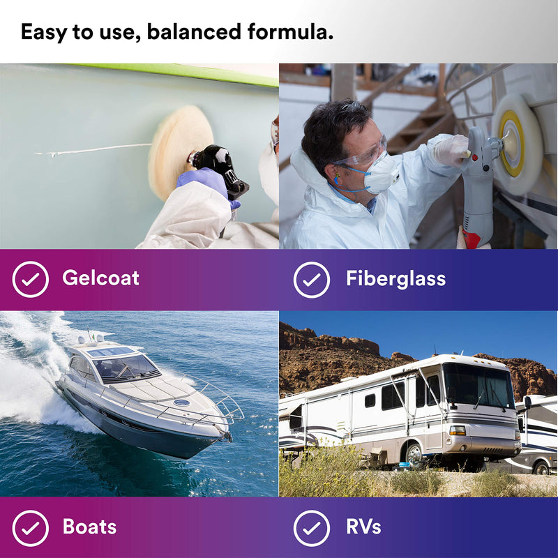 3M Perfect-It Medium Cutting Compound Gelcoat + Wax, 36106, 1 Quart, One-Step Process, P1500 and Finer Scratches, Fiberglass Oxidation Remover for Boats and RVs