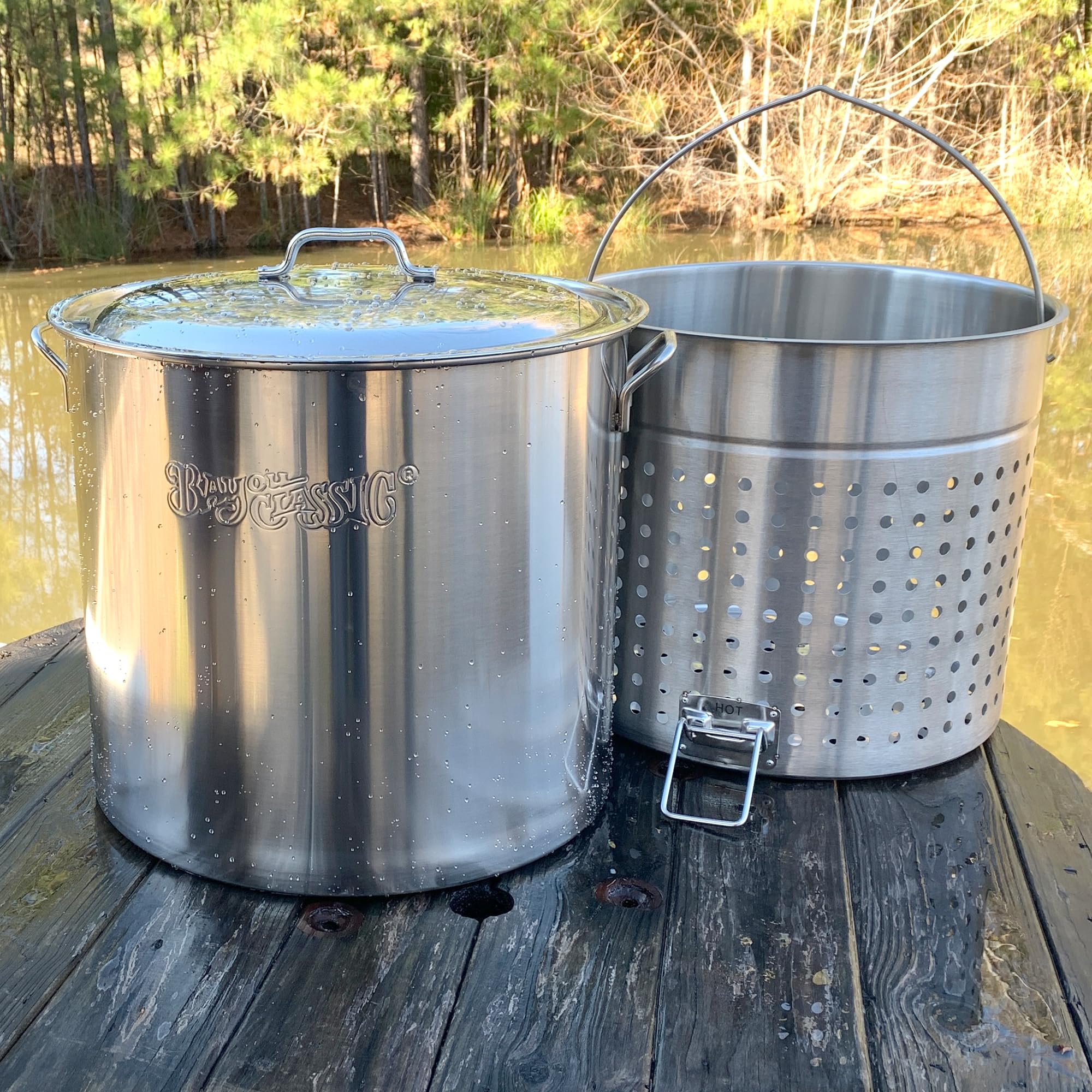 Bayou Classic 1122 Stainless 122-qt Bayou Boiler w/Basket Includes Heavy Welded Handles Perforated Stainless Basket Perfect For Large Batch Cooking of Crawfish Crabs Shrimp Lobster And More