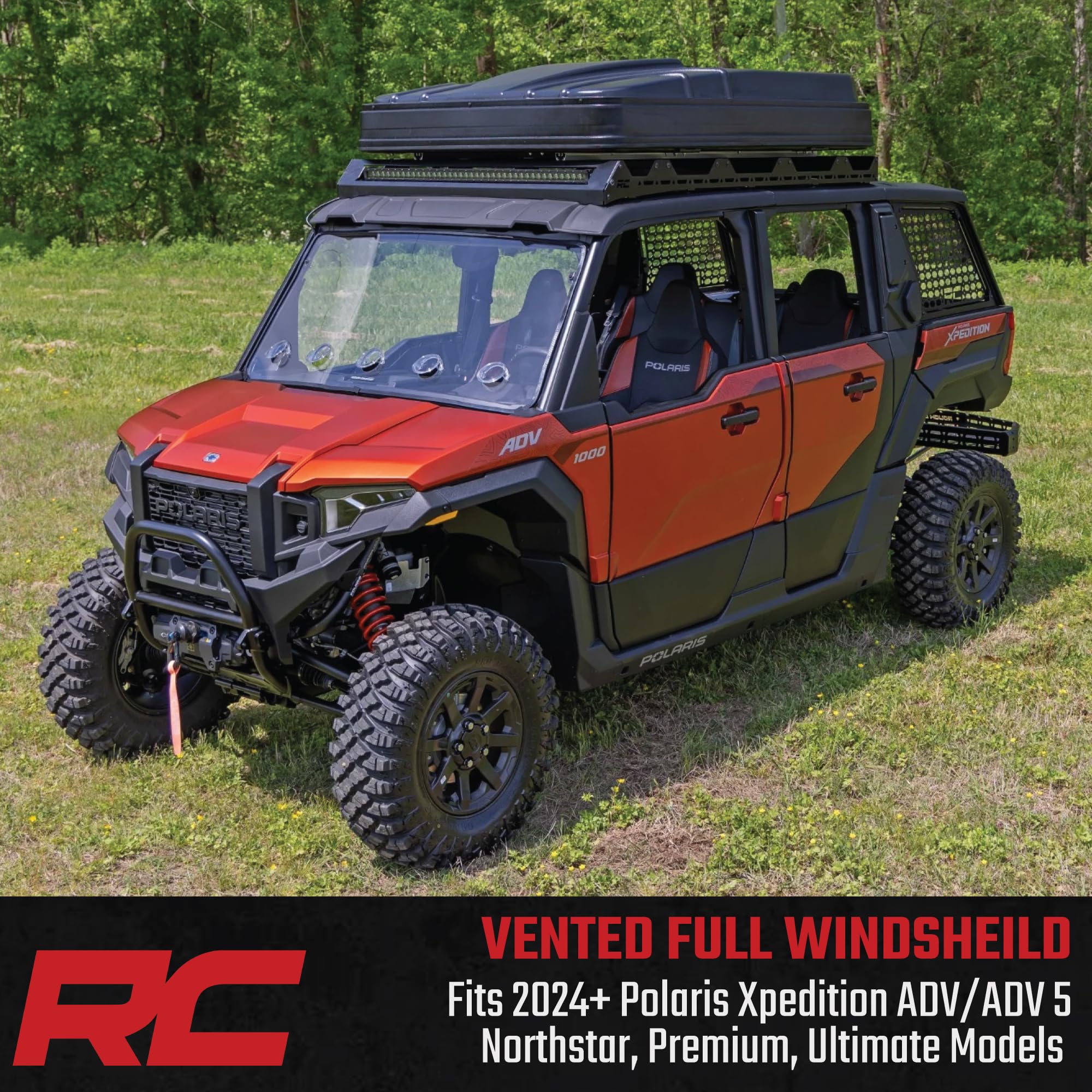 Vented Rough Country Full Windshield for Polaris Xpedition - Scratch Resistant 1/4" Polycarbonate, 250x Stronger than Glass