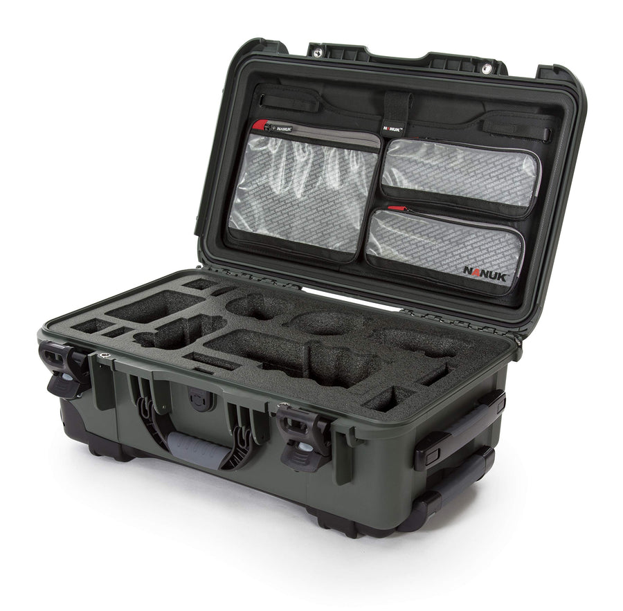 Waterproof Nanuk 935 Carry-On Hard Case with Lid Organizer for Sony a7R Size Camera w/Wheels - Olive