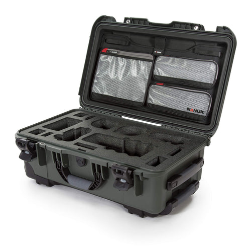 Waterproof Nanuk 935 Carry-On Hard Case with Lid Organizer for Sony a7R Size Camera w/Wheels - Olive