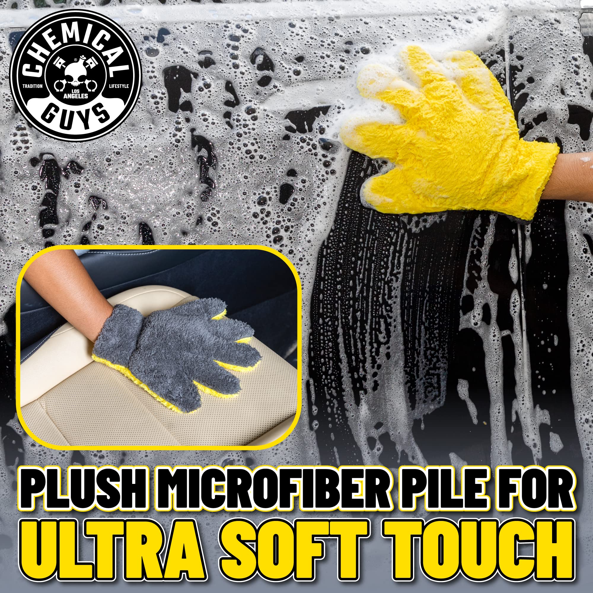 Chemical Guys The Stranger MIC510 Helpful Handy Car Wash Mitt - Yellow, Microfiber Towels for Detailing, Holds Tons of Soapy Suds, Flexible - Perfect for Car Cleaning