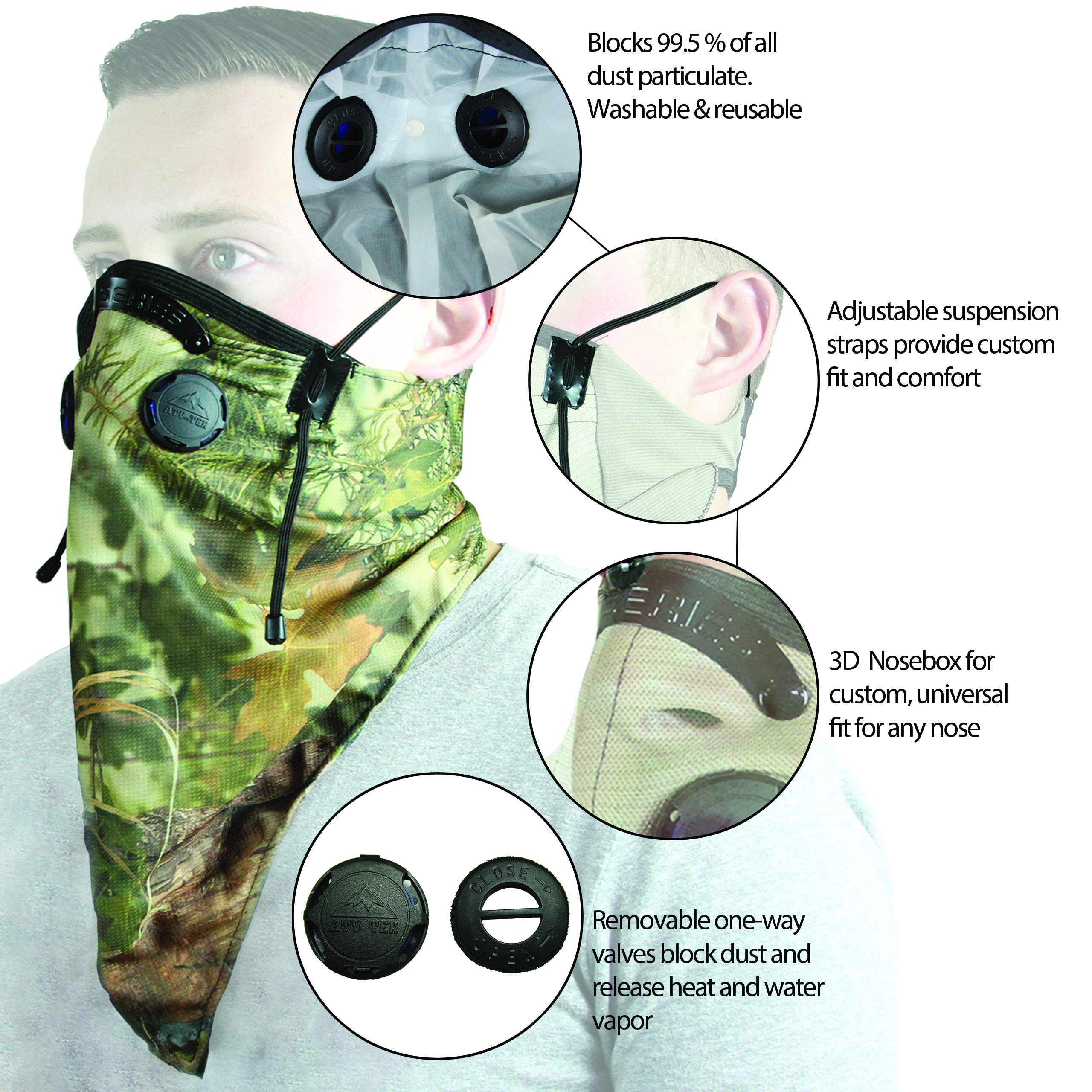 Bandana Style ATV TEK Dust Masks with Suspension Straps and 3D Nose Box - Camo, 20"