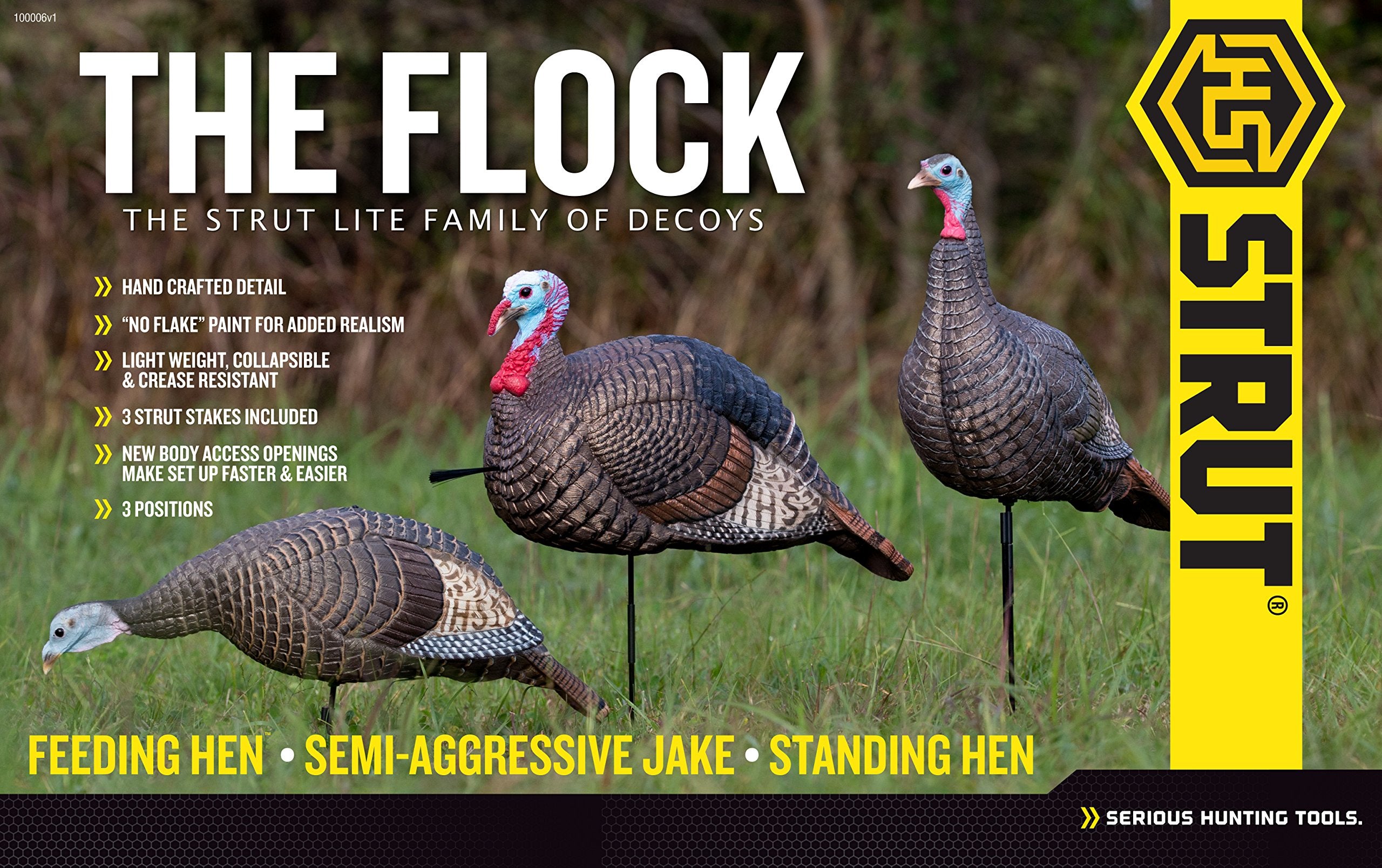 HUNTERS SPECIALTIES HS Strut Lite Flock Jake & Upright Hen & Feeding Hen Turkey Foldable Hollow Relaxed Body Realistic3-Pack Combo Set Decoys