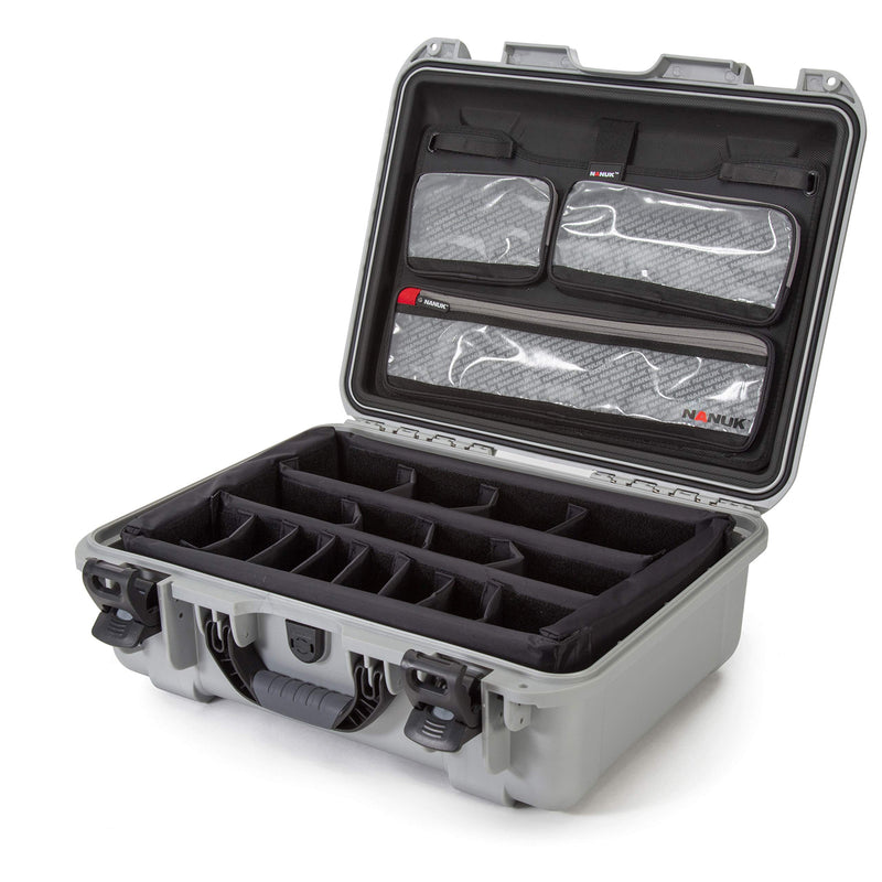 Waterproof Nanuk 930 Hard Case with Lid Organizer and Padded Divider - Silver