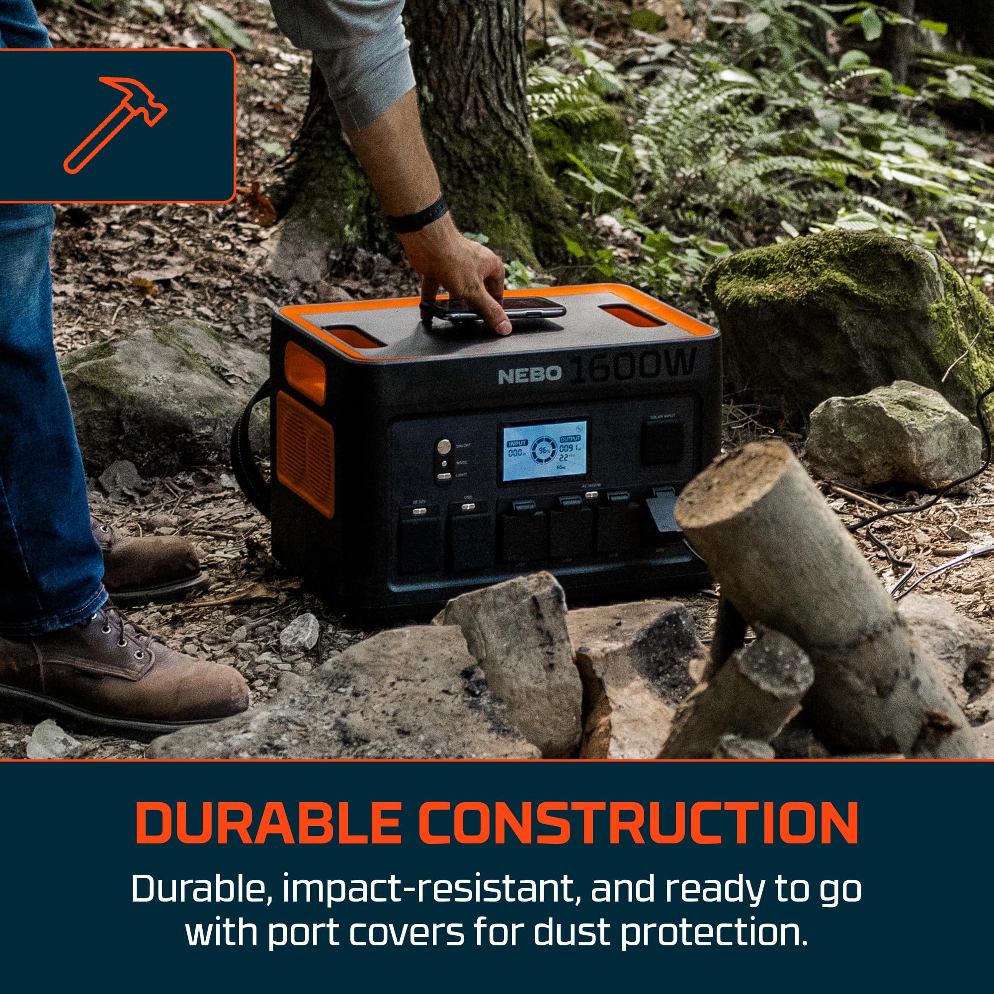 1600 W NEBO PINNACLE Power Station | 1228.8Wh Capacity, Portable Uninterruptible Power Supply for Emergencies, LiFePO4 Battery, 12 Outlets, 2 Hour Recharge, OVERDRIVE Runs Devices up to 2000 Watts
