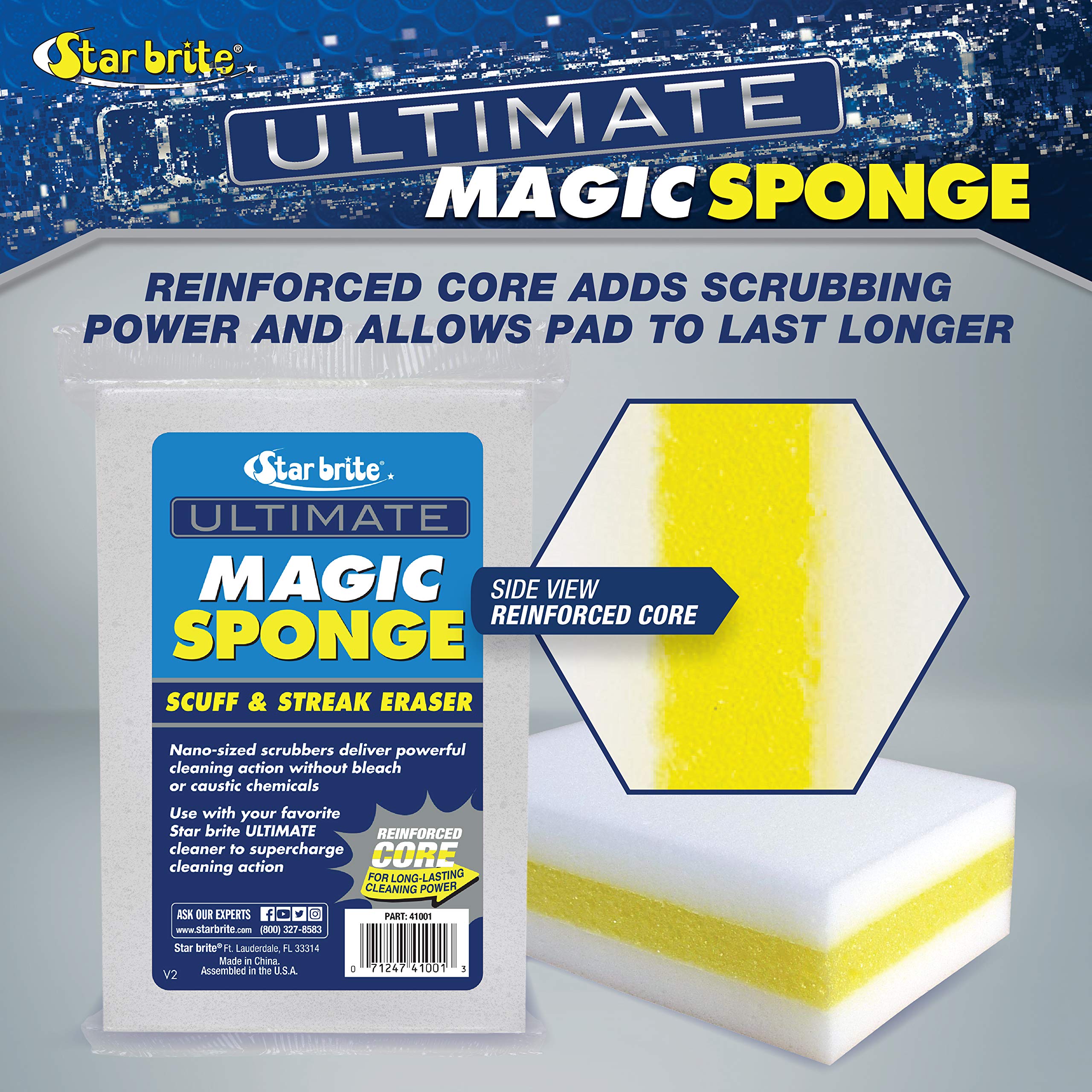 XL Magic Sponge STAR BRITE - 8 Pack - Extra Large, Long Lasting, Premium Melamine Boat Scuff Eraser - Multi-Purpose Scrubber - Bathroom, Kitchen, Floor, Bathtub, Toilet, Baseboard, Wall Cleaner