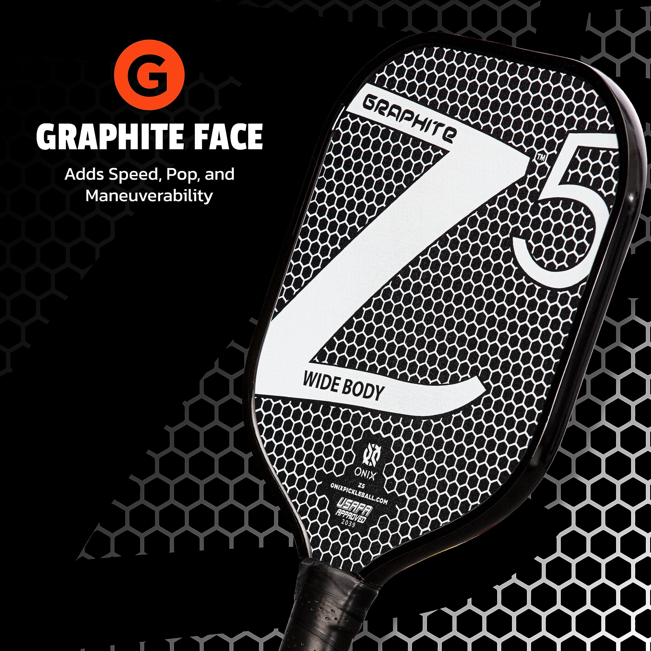 Graphite ONIX Z5 Pickleball Paddle (Graphite Carbon Fiber Face with Rough Texture Surface, Cushion Comfort Grip and Nomex Honeycomb Core for Touch, Control, and Power),White