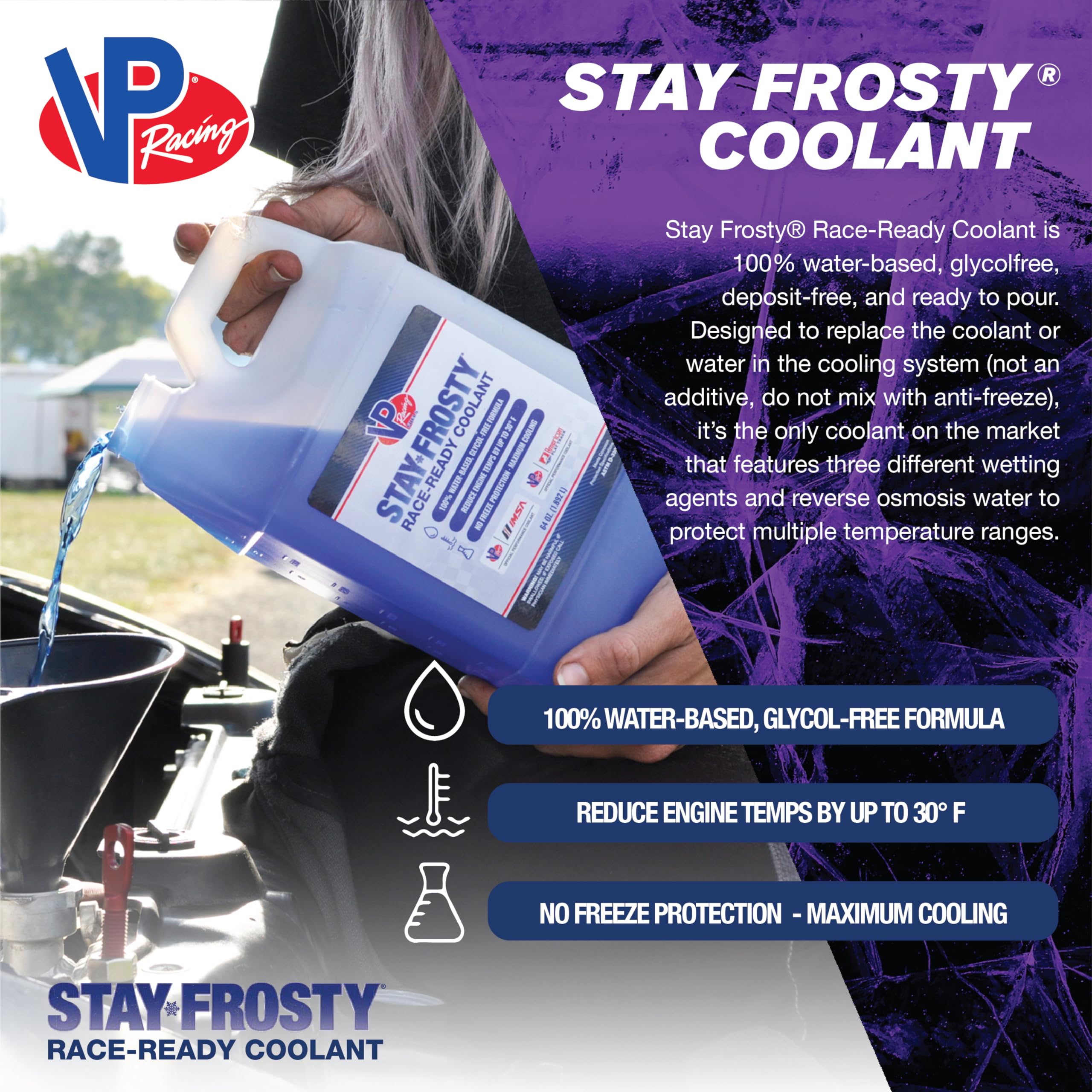 Stay Frosty VP Racing 23051 – Race-Ready Coolant with 100% Water-Based Formula - Gallon (Pack of 1)