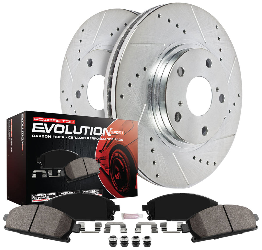 Rear Power Stop K5690 Z23 Carbon Fiber Brake Pads with Drilled & Slotted Brake Rotors Kit