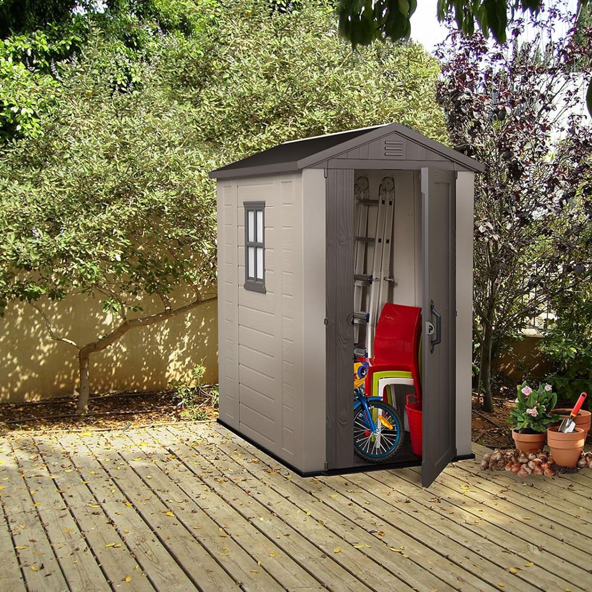 Keter 4x6 Factor Outdoor Storage Shed Kit-Perfect to Store Patio Furniture, Garden Tools, Bike Accessories, Beach Chairs and Push Lawn Mower