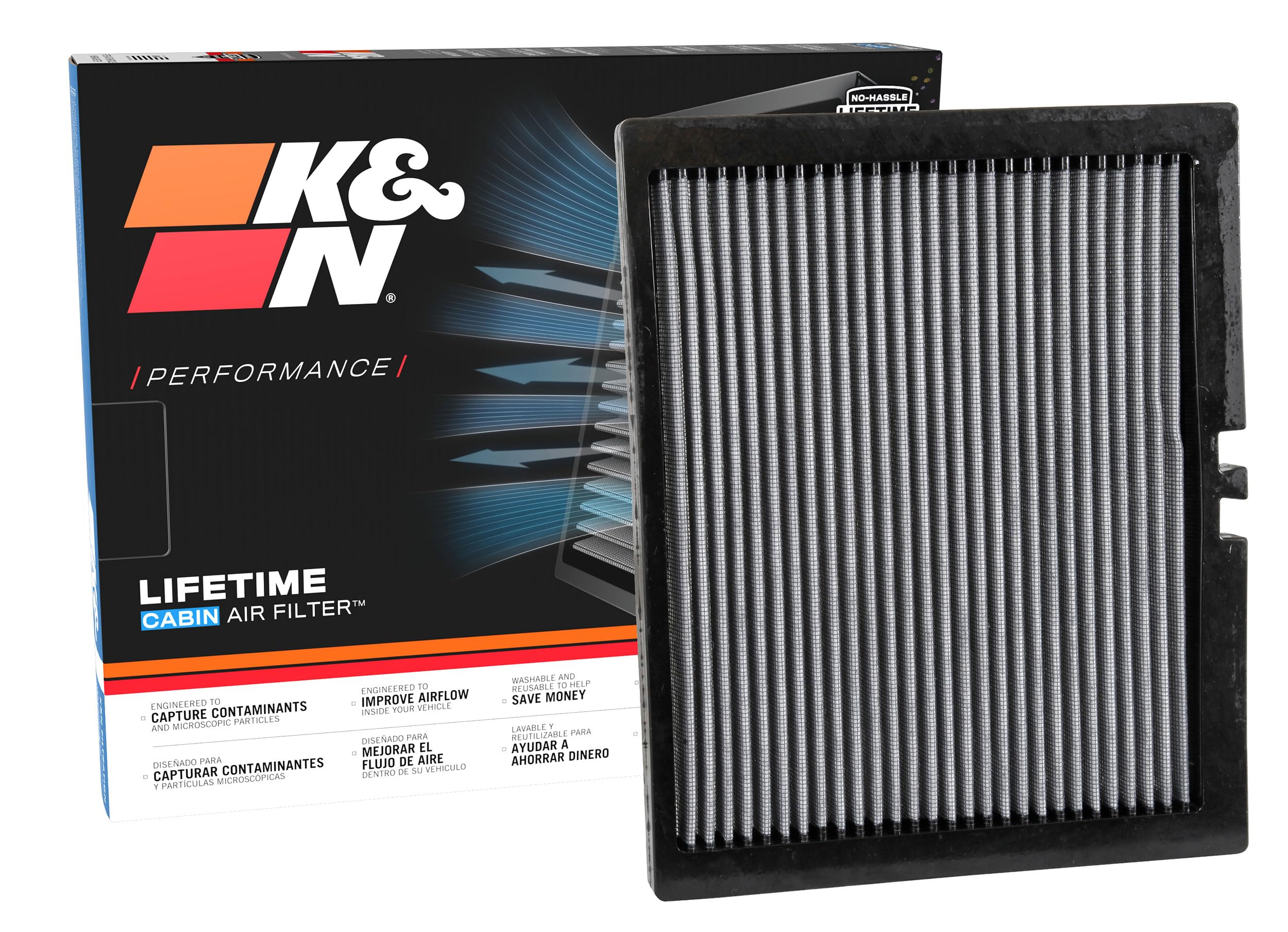 Cabin Air Filter K&N LIFETIME: Premium, Washable, Clean Air for your Cabin: Compatible with 2013-2024 Ford/Lincoln: Edge, Fusion, Continental, MKZ, Nautilus, VF2050