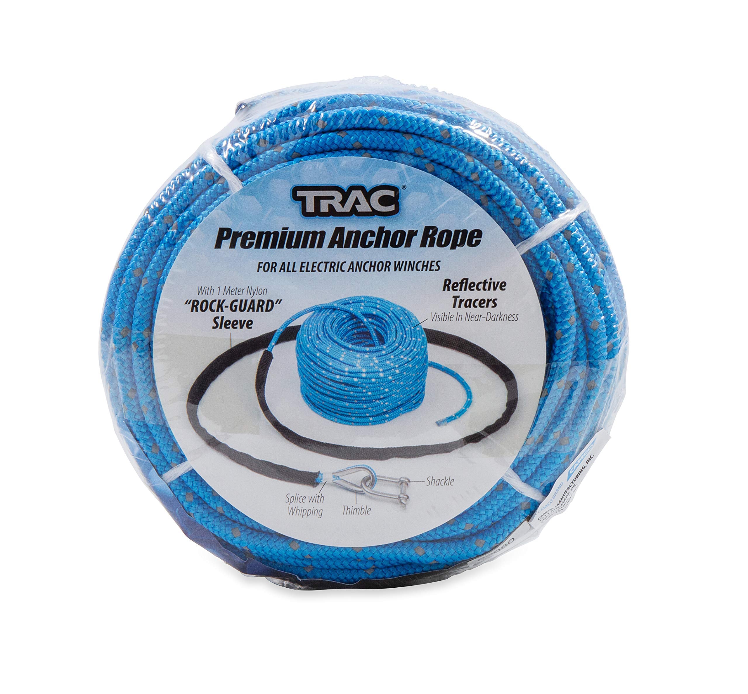 Camco 100ft Trac Outdoor Anchor Rope | Features an 800 lb. Break Strength | Includes a Stainless Steel Anchor Shackle (69080)