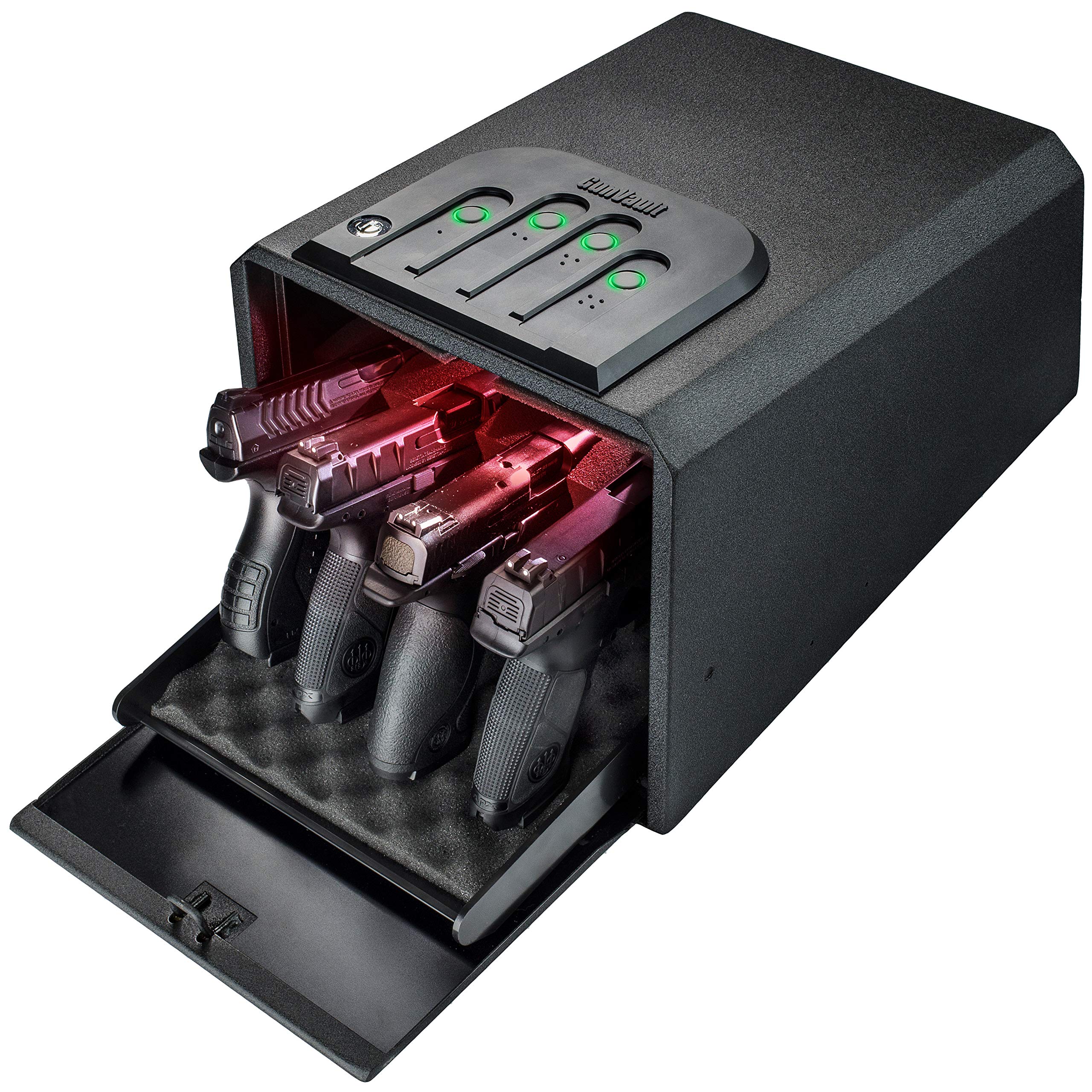 MultiVault GunVault - Quick Access Automatic Slide-Out Handgun Safe with Patented No-Eyes® Keypad (4 Pistol Capacity)