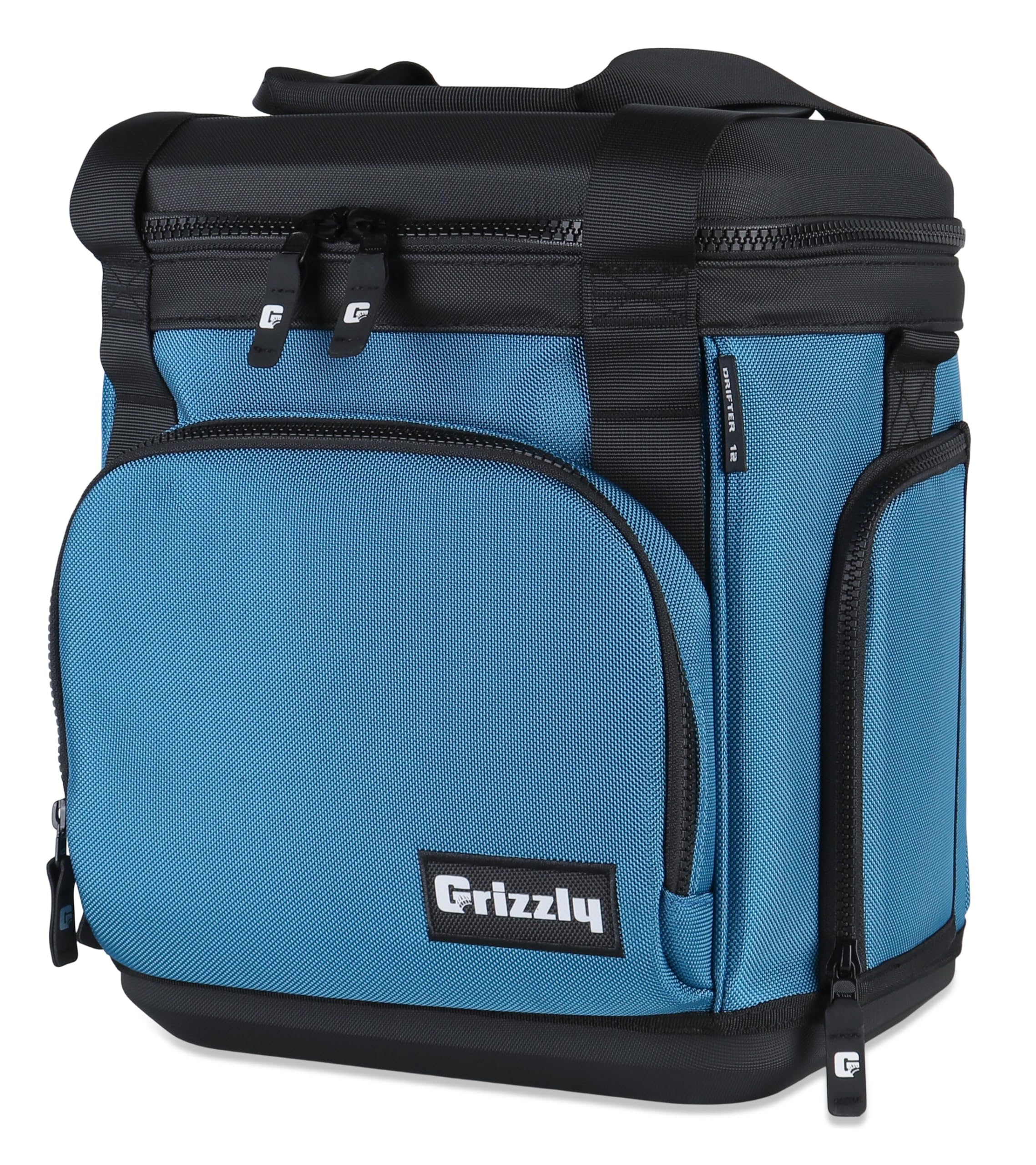 12 Grizzly Drifter Soft Sided Cooler |12 qt Flip-Top Soft Top Cooler | Ice Chest for Beach Boat Camping Car Fishing Golf Hiking Hunting Picnic | Lightweight Portable Insulated Waterproof | Slate Blue
