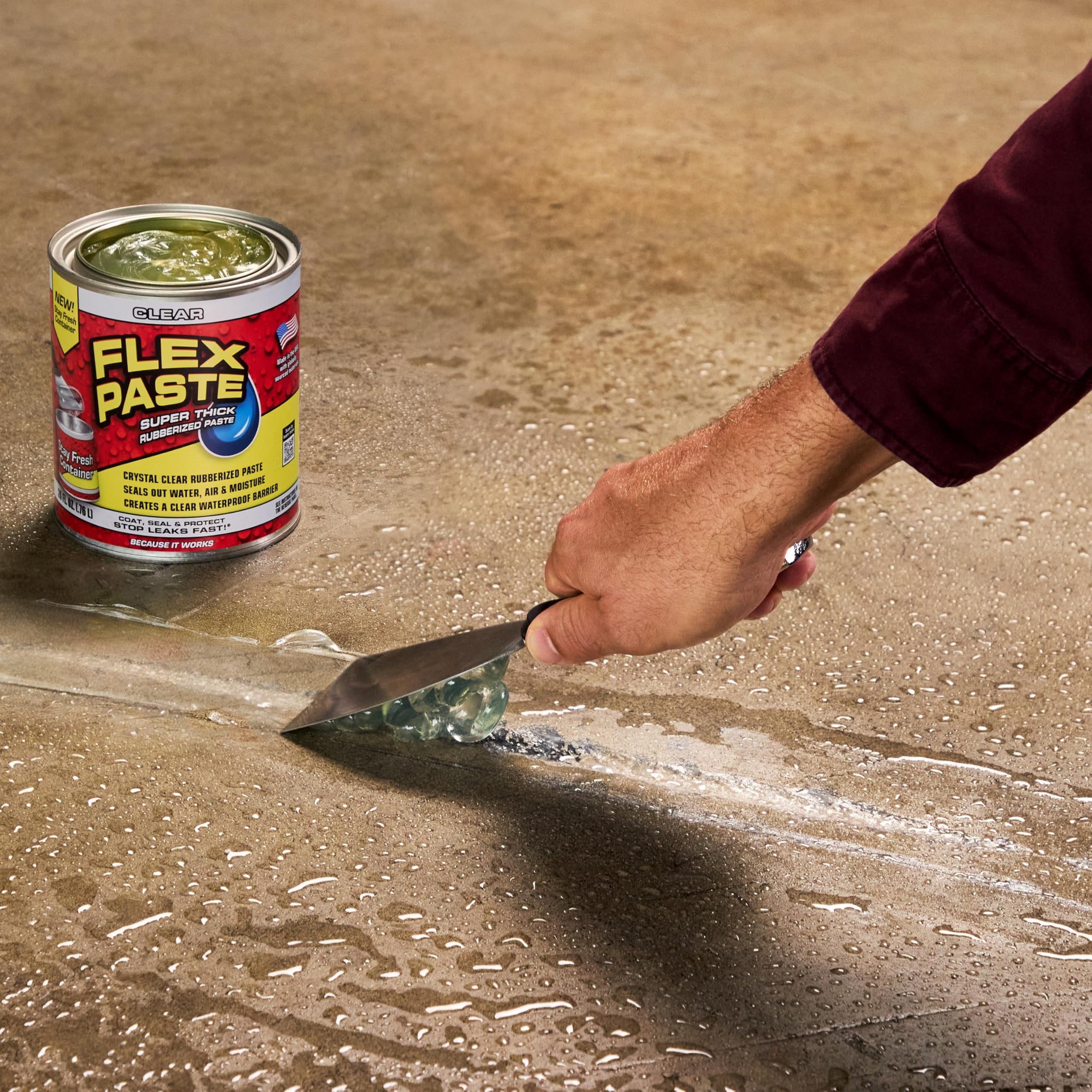 Flex Paste, Paintable Waterproof Putty, Spackle Sealant, Fill Gaps Cracks Holes - Block Out Water and Air - UV Resistant - Walls, Drywall, EPDM, Concrete, Roof, RV Repairs, Clear, Quart