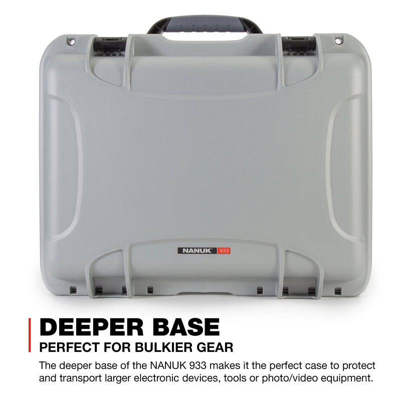 Waterproof Nanuk 933 Hard Case with Lid Organizer and Padded Divider - Silver