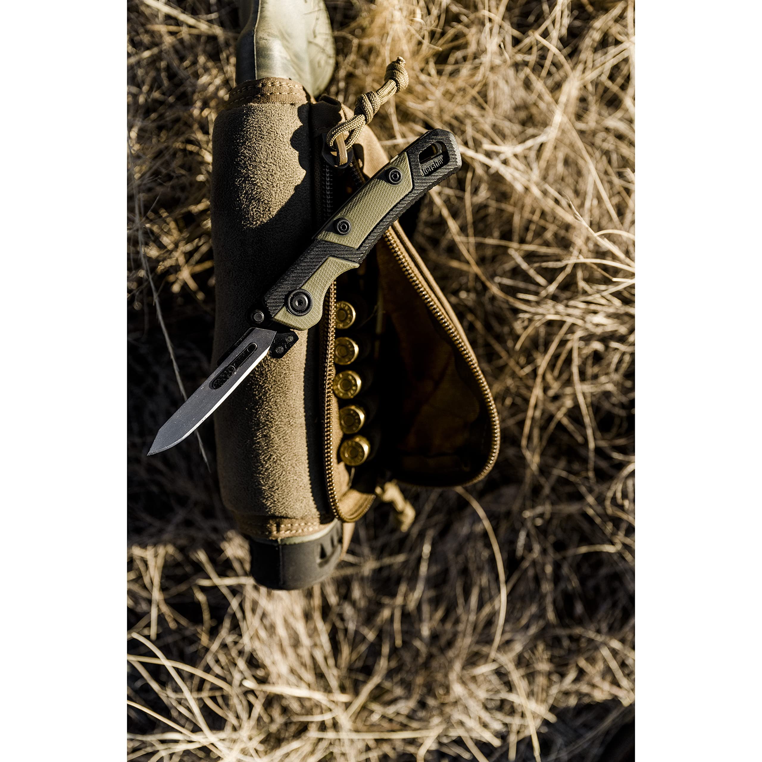 Kershaw RBK2 Lonerock, New Skinning and Caping Folding Knife, 2.8 inch Replaceable Surgical Blades, Includes Sheath and Extra Handle