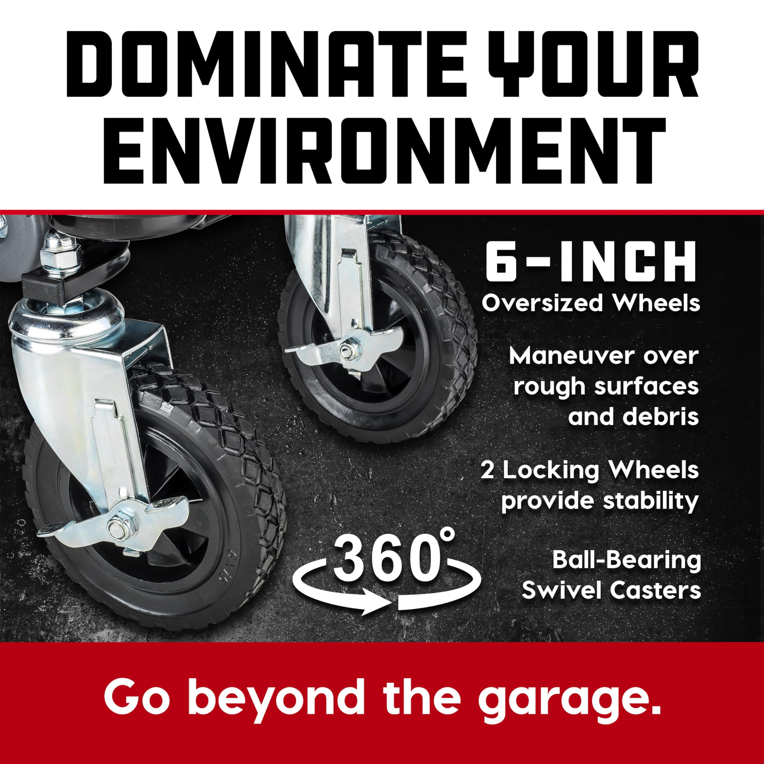 Powerbuilt Rolling Seat Big Wheel, Off-Road Series, Locked in Tool Trays, Heavy-Duty Wheels for Gravel and Rocks - Grey 642965ECE