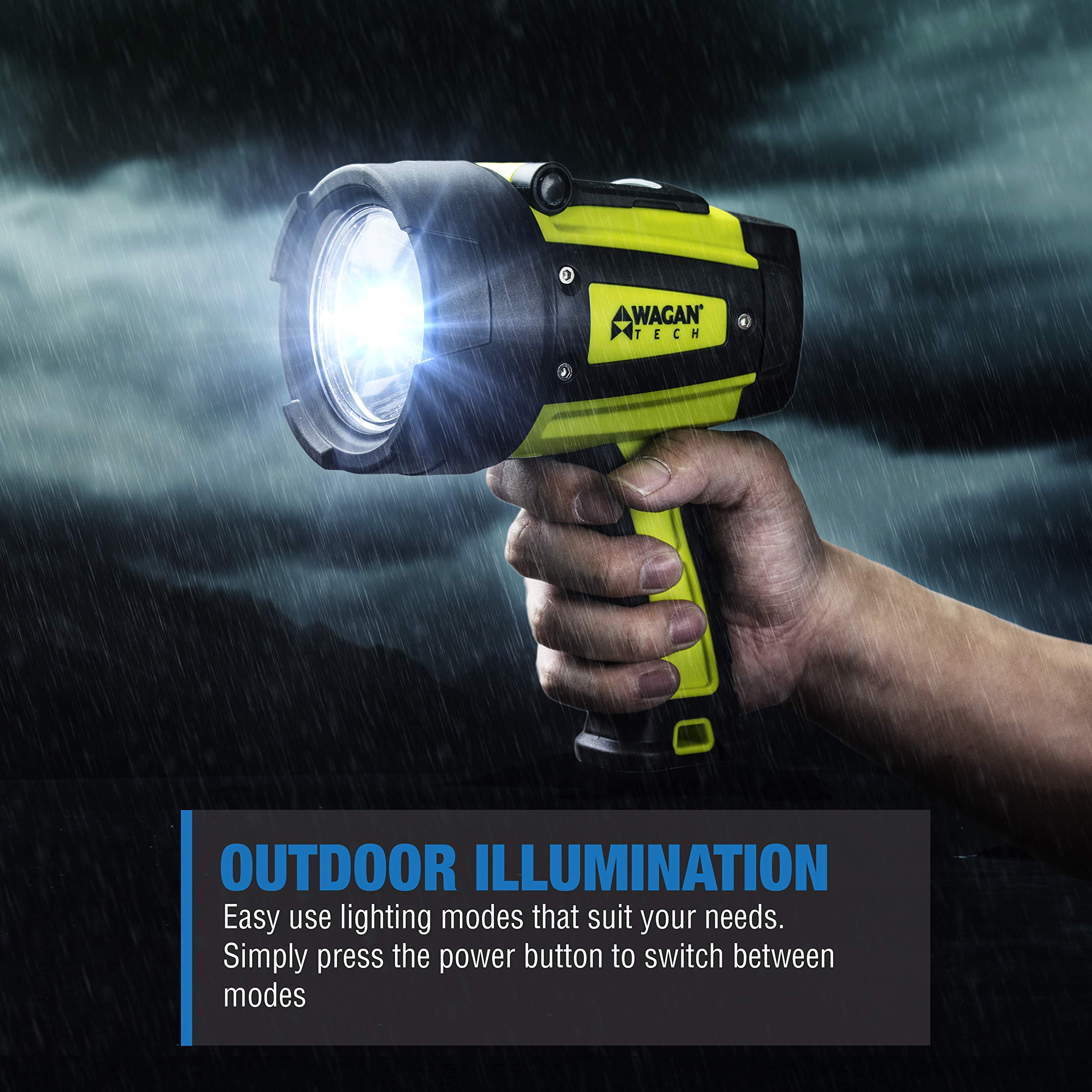 Wagan Brite-Nite EL4322 WR600 USB Rechargeable LED Handheld Spotlight 600 Lumen Lights 3 Lighting Modes 7 Position Hanging Stand Waterproof for Marine Boat Camping Country Farm Gift