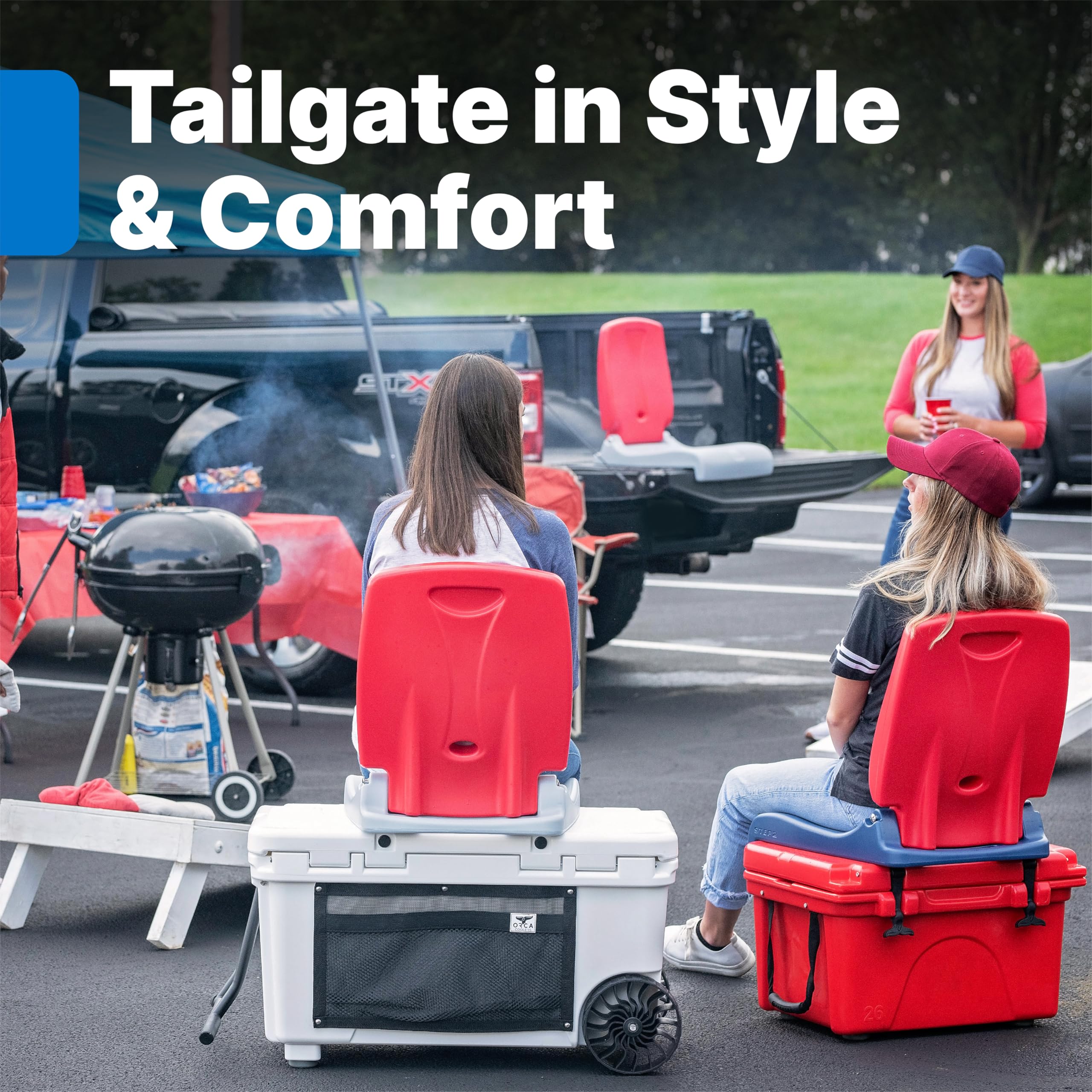 Step2 Flip Seat Folding, Lightweight Portable Outdoor Chair for Poolside, Camping, Beach, Boats, Tailgates, Durable Ground Chair with Back Support for Adults, Red & Blue