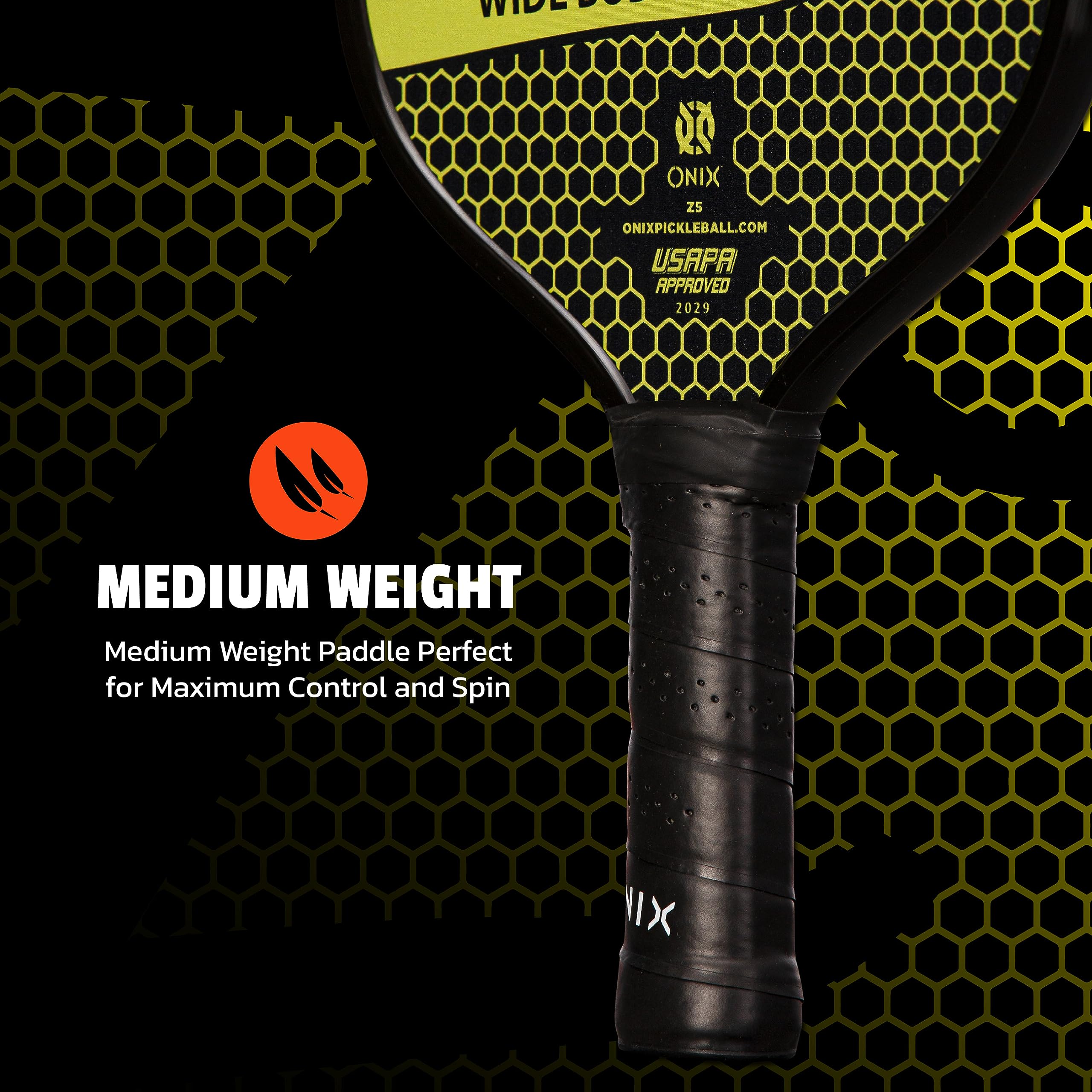 Graphite ONIX Z5 Pickleball Paddle (Graphite Carbon Fiber Face with Rough Texture Surface, Cushion Comfort Grip and Nomex Honeycomb Core for Touch, Control, and Power),Yellow