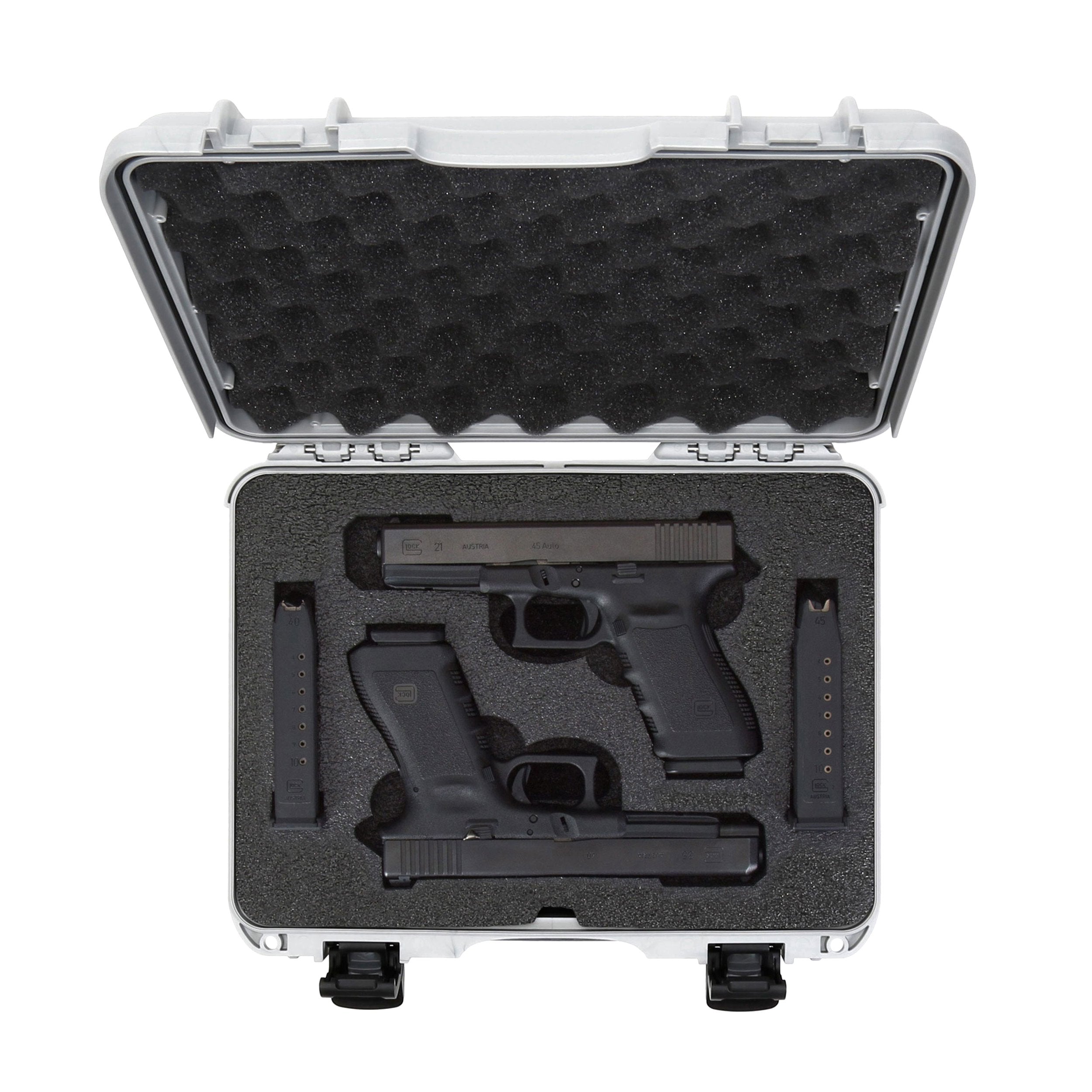 2UP Nanuk 910 Waterproof Hard Case w/Custom Foam Insert for Glock Pistols - Silver