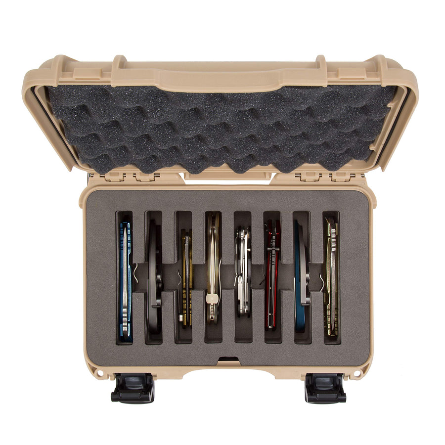 Waterproof Nanuk 909 Hard Case with Custom Foam Insert for 8 Pocket Knives - Tan