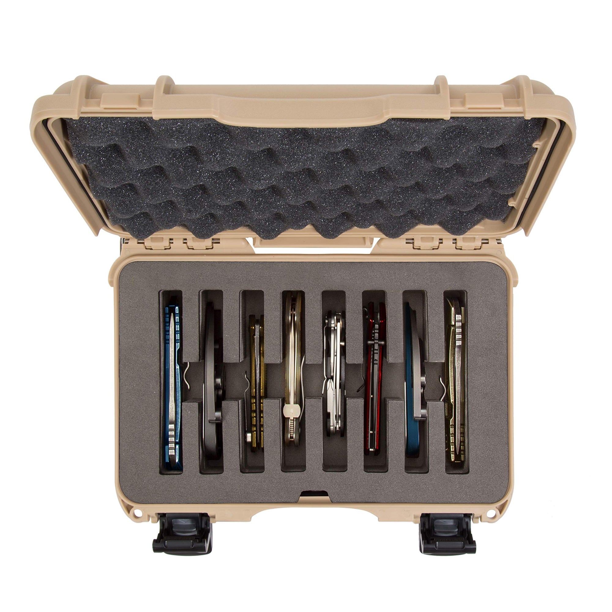 Waterproof Nanuk 909 Hard Case with Custom Foam Insert for 8 Pocket Knives - Tan