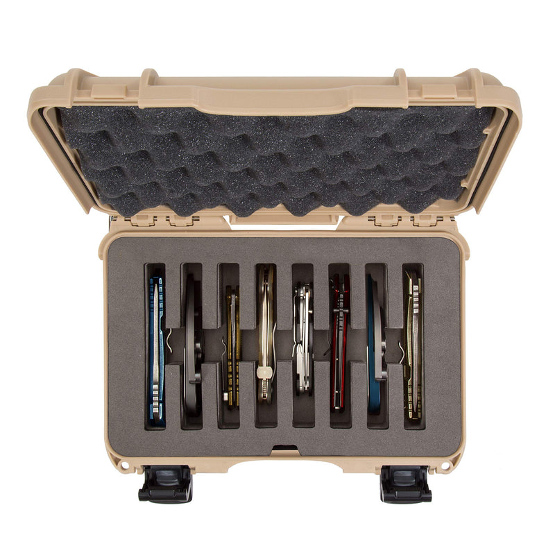 Waterproof Nanuk 909 Hard Case with Custom Foam Insert for 8 Pocket Knives - Tan