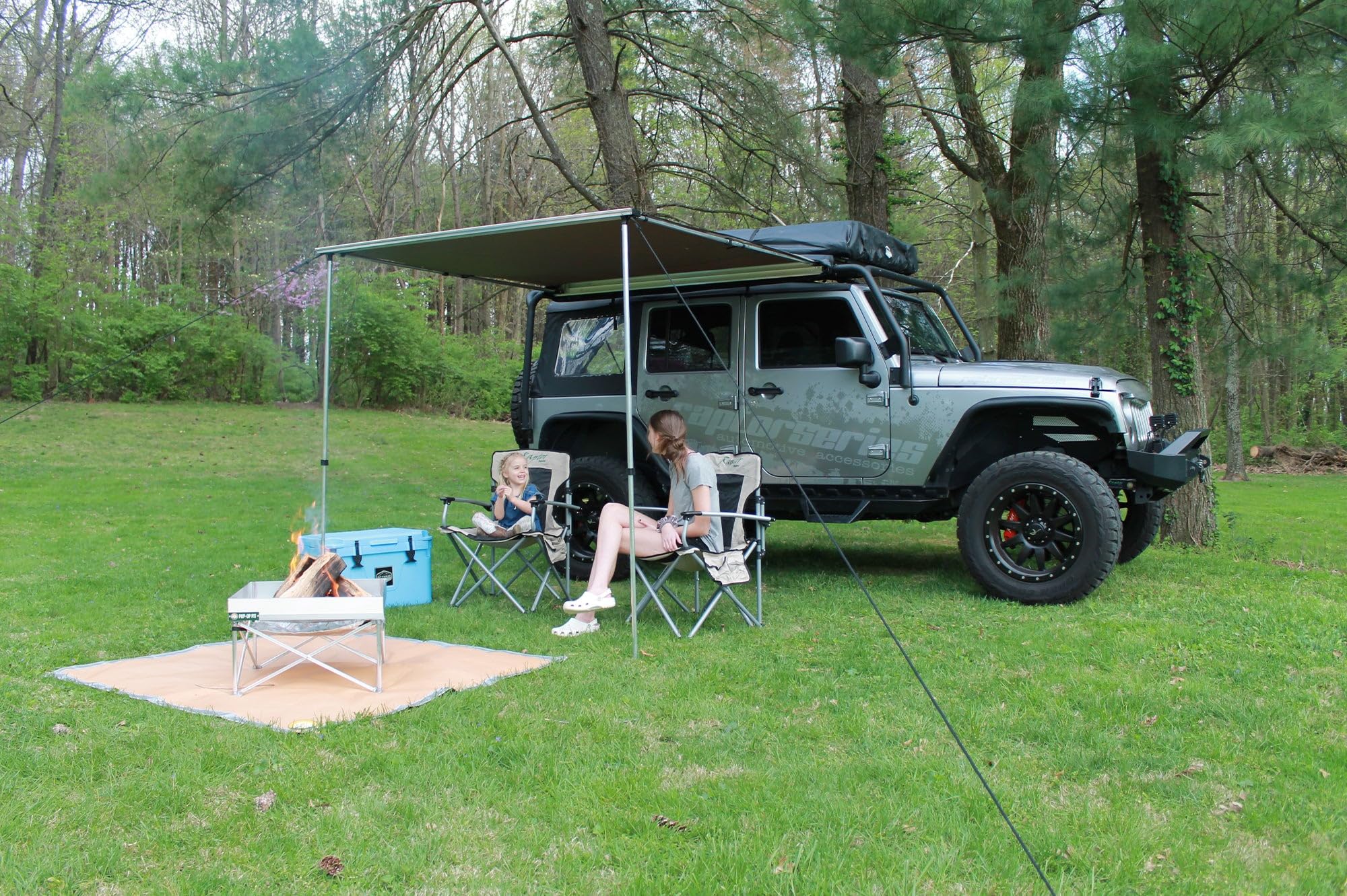 Rooftop OFFGRID Awning Olive Drab Polyester - 6.5ft x 8.2ft Pull-Out Roof Top Awning