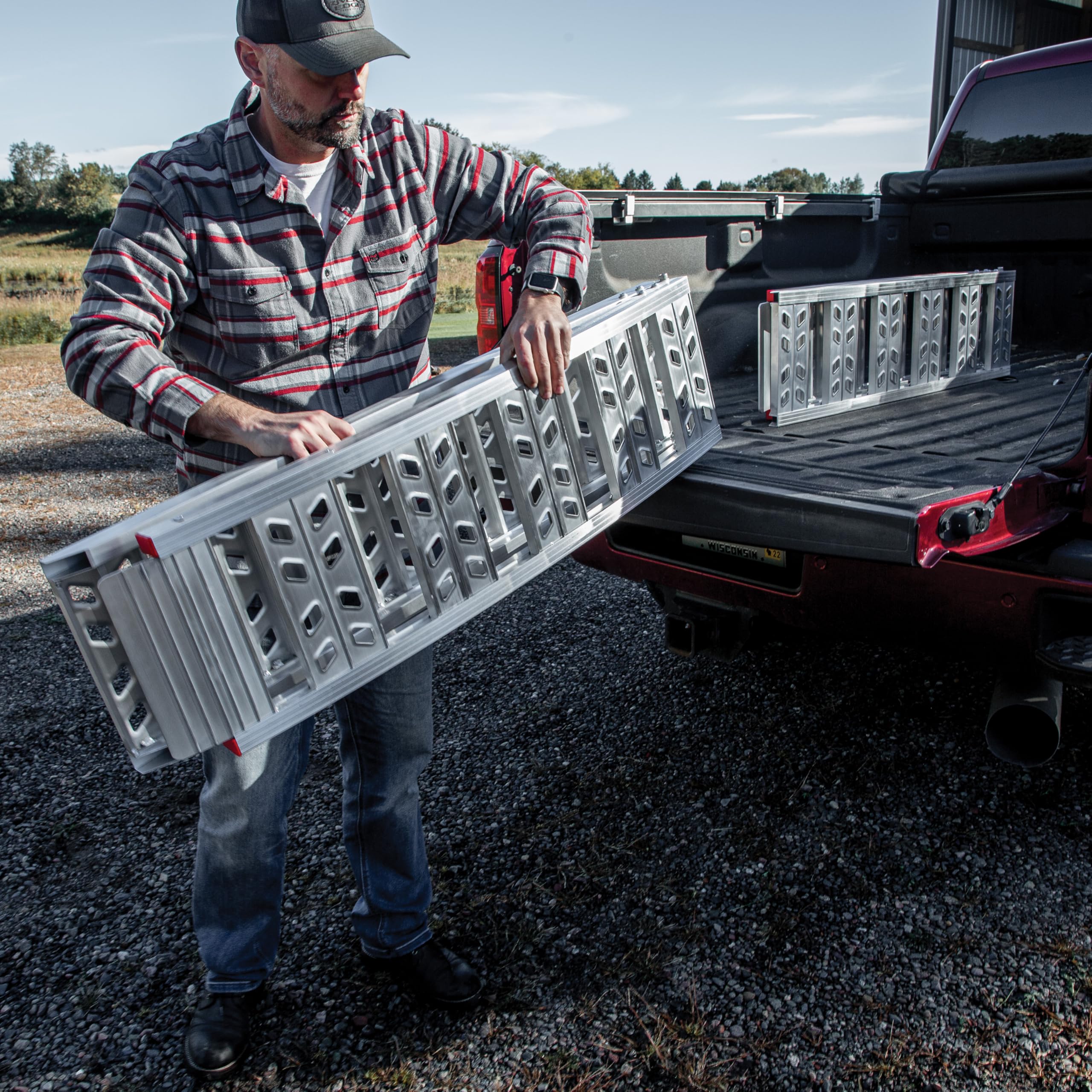 90” Yutrax® Folding Arched Ramps, High-Strength Extruded Aluminum, 1500 lb. Load Capacity, Arched Design, Folds for Transport, ATV/Golf Cart/Riding Lawn Mower Loading, Pair, YR401